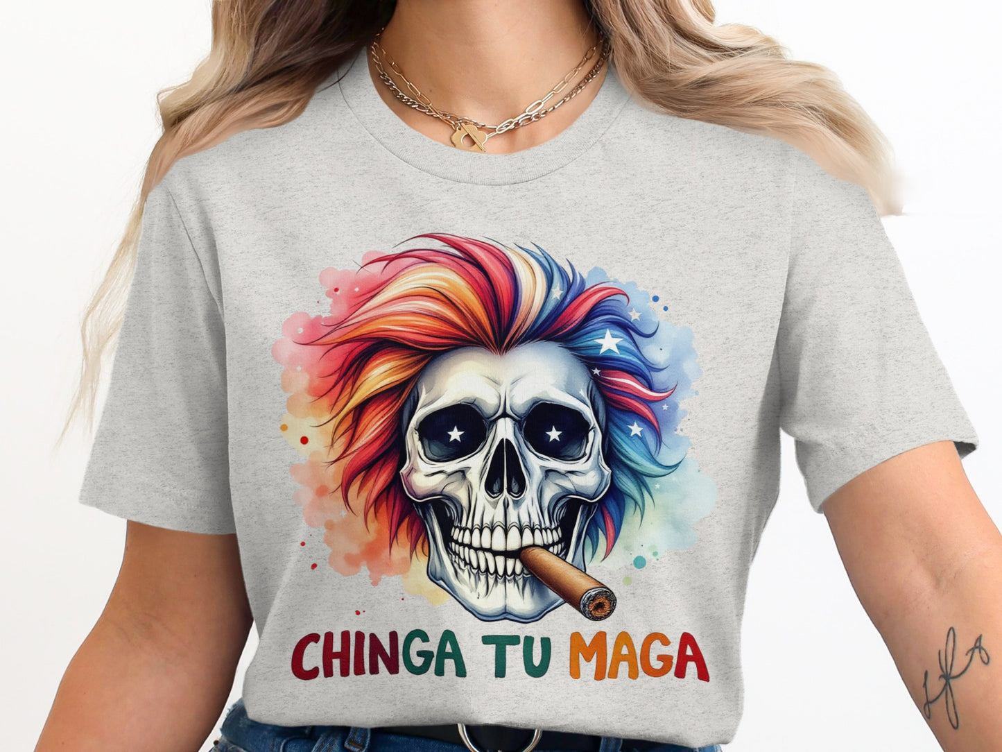 Colorful Skull Graphic Tee Shirt with Cigarette product type