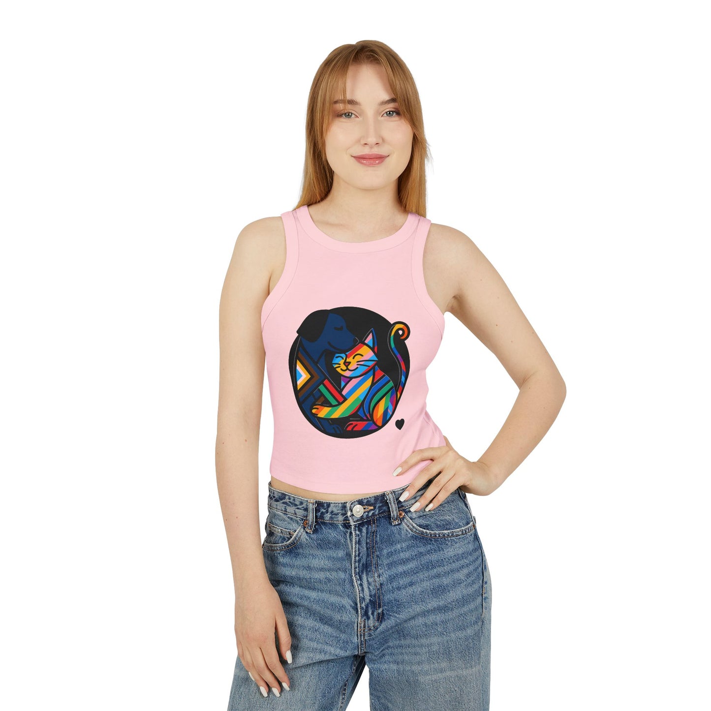 Pride tank top Colorful Animal Love Women's Racer Tank Top - Cute Cat and Dog Design