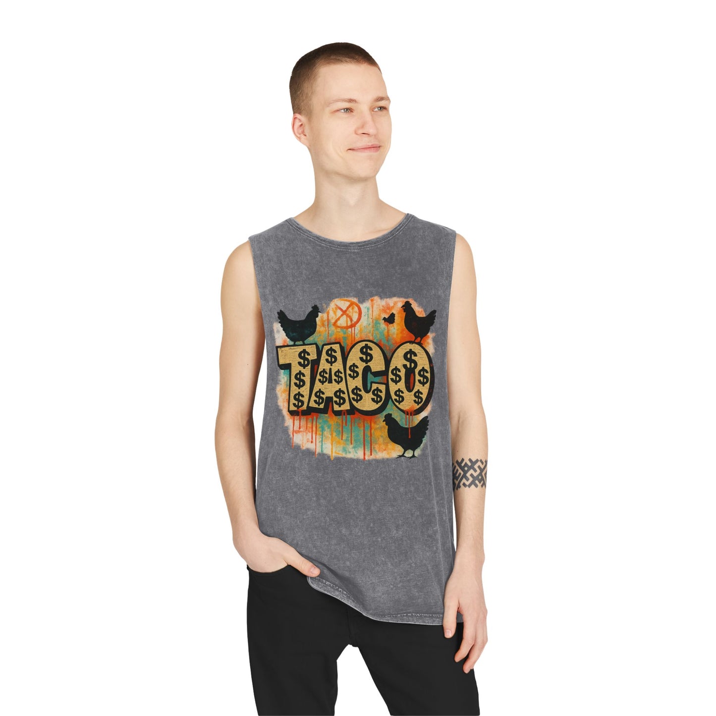 Trendy Stonewash Tank Top for Casual Vibes, Unisex Summer Tee, Graphic Muscle Shirt, Festival Wear, Beachwear, Gift Idea