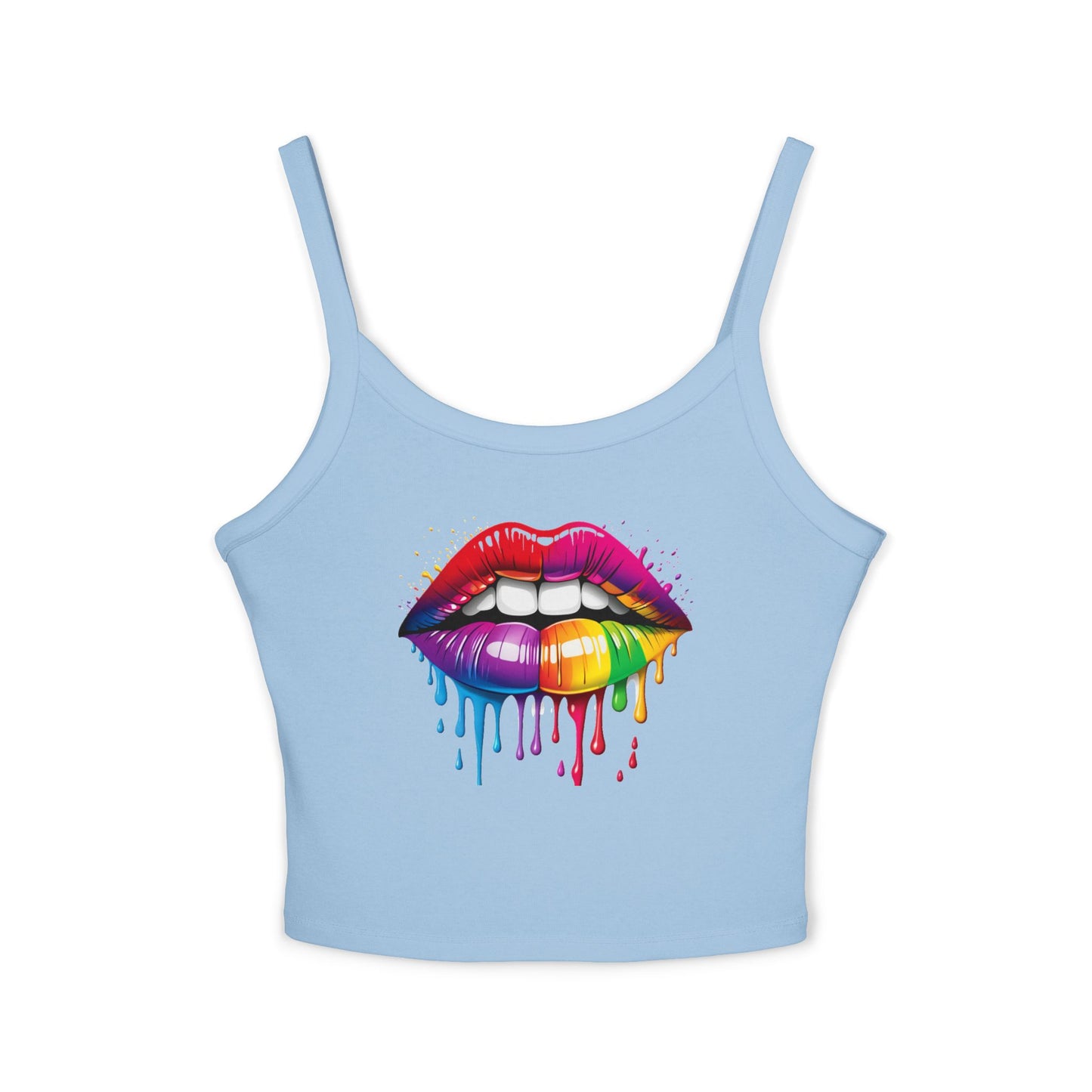 Pride tank top Rainbow Drip Lips Women's Spaghetti Strap Tank Top - Colorful Graphic Summer Sleeveless Top