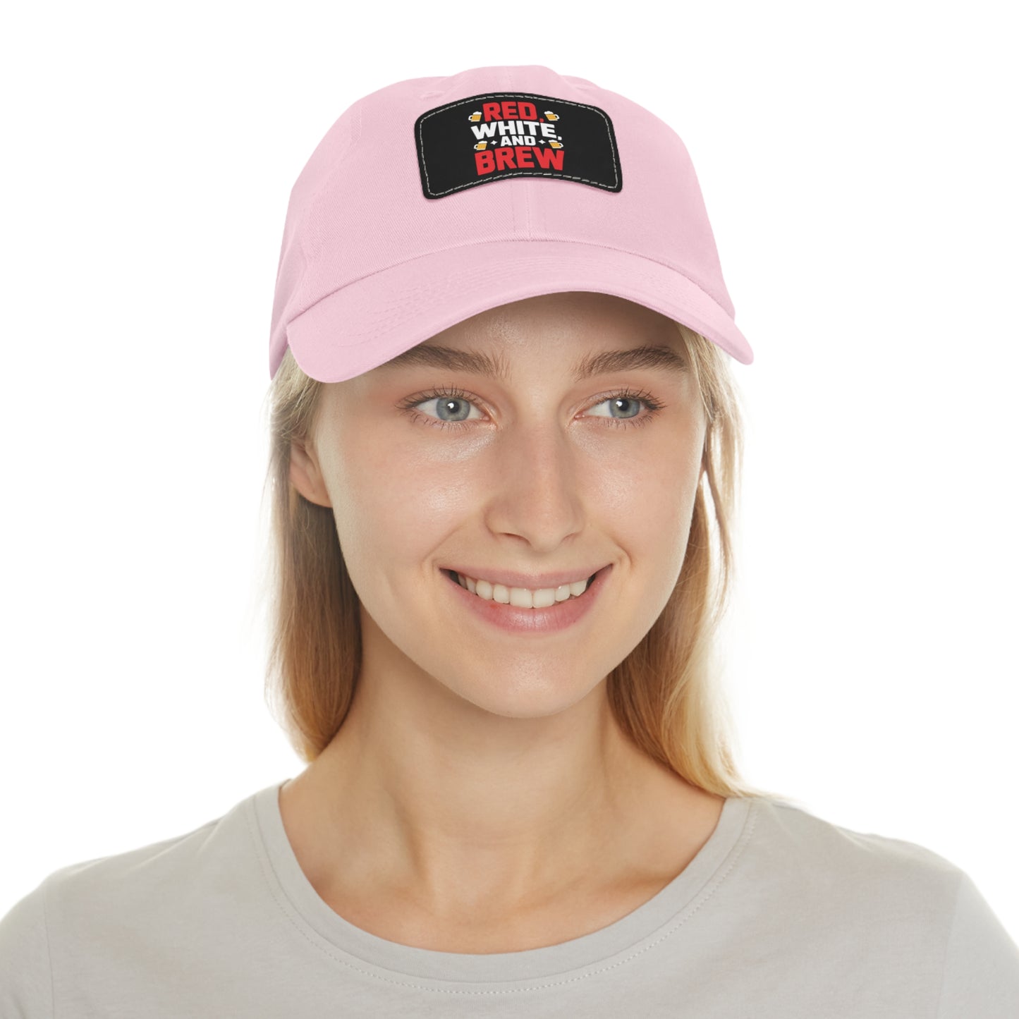 Red White and Brew Dad Hat with Leather Patch - Perfect for Beer Lovers