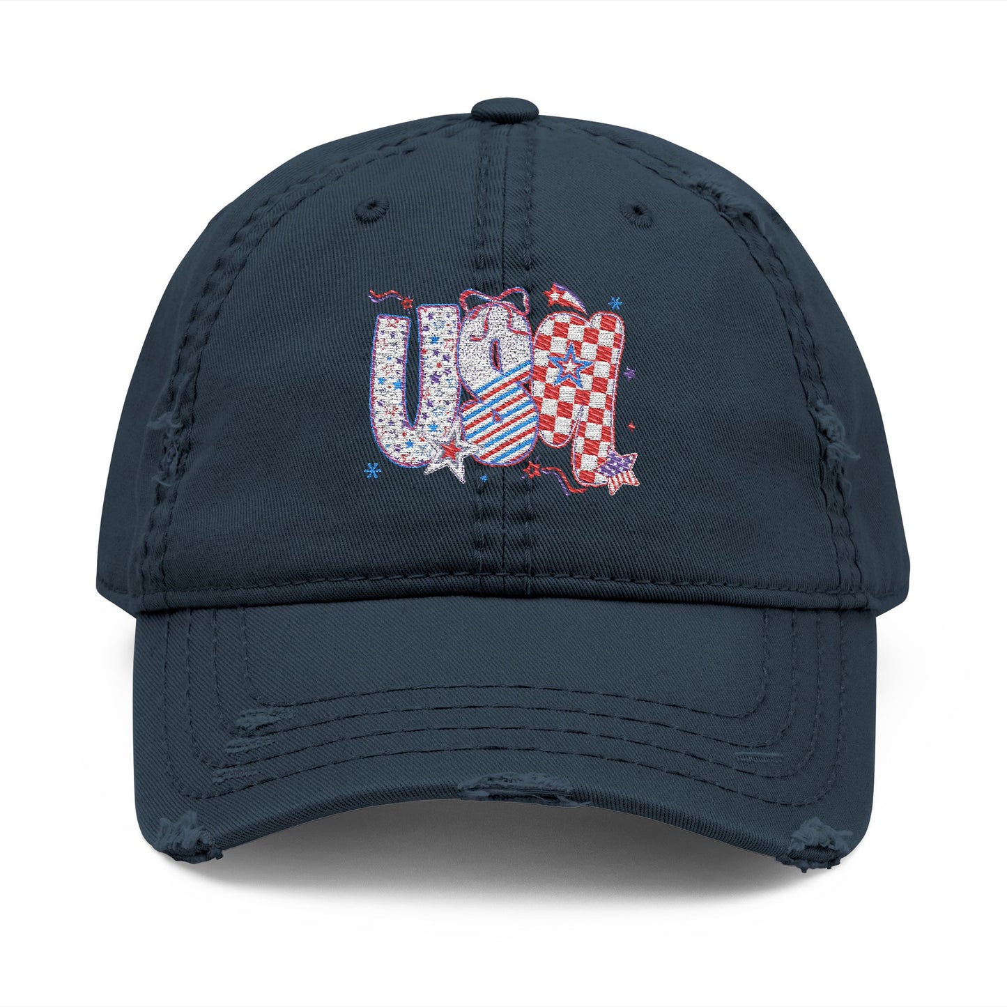 4th of July Hat Distressed Cat Dad Hat with Embroidery | Casual Fashion, Gifts for Cat Lovers, Outdoor Style, Father's Day, Everyday Wear