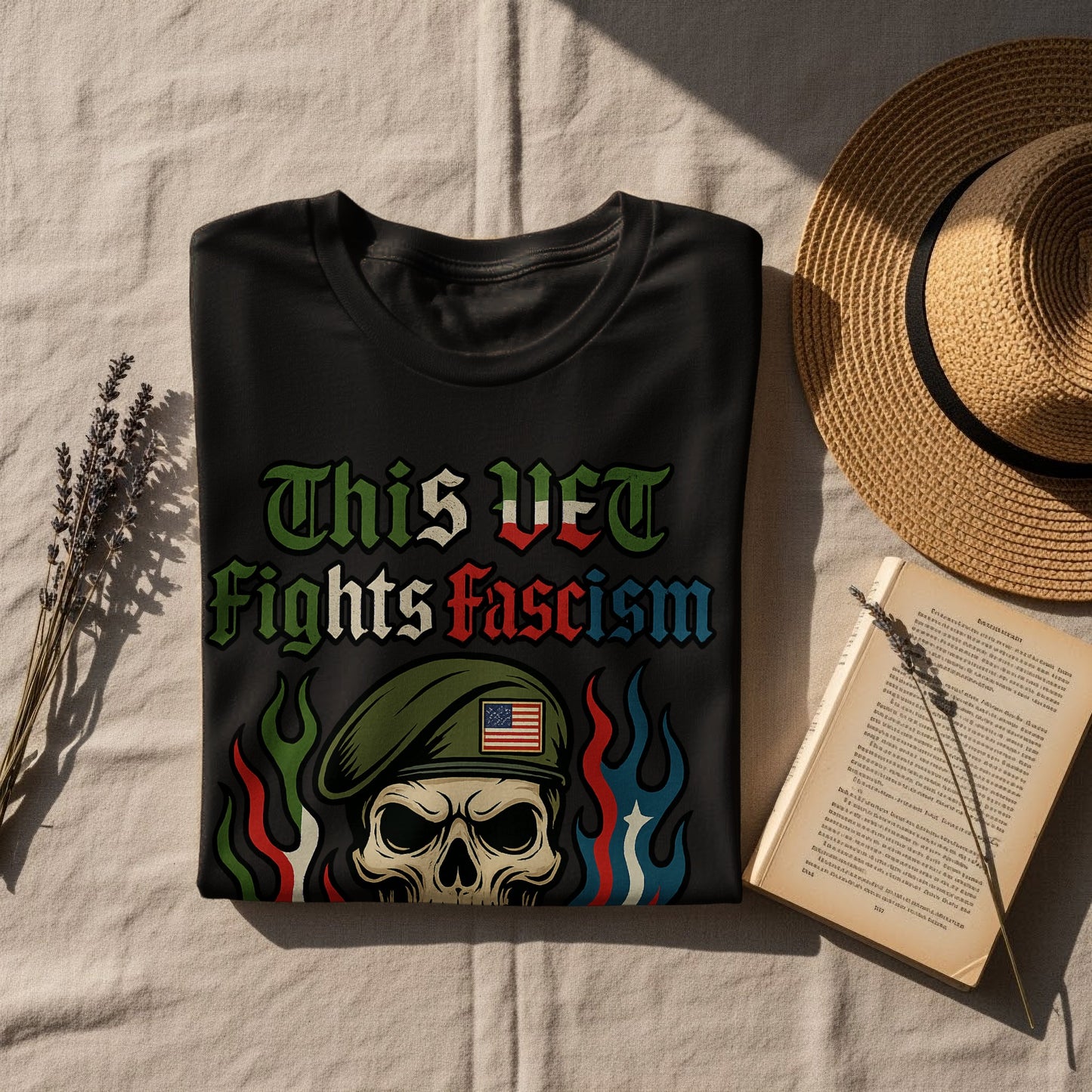 This VET Fights Fascism Skull Design T-shirt Product