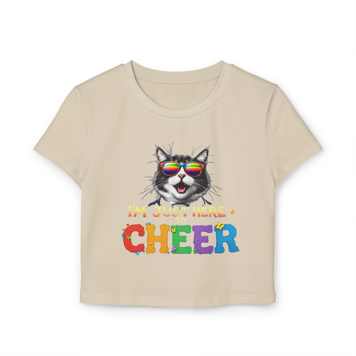 Cheerful Cat Women's Baby Tee - Fun Graphic Tee for Pet Lovers