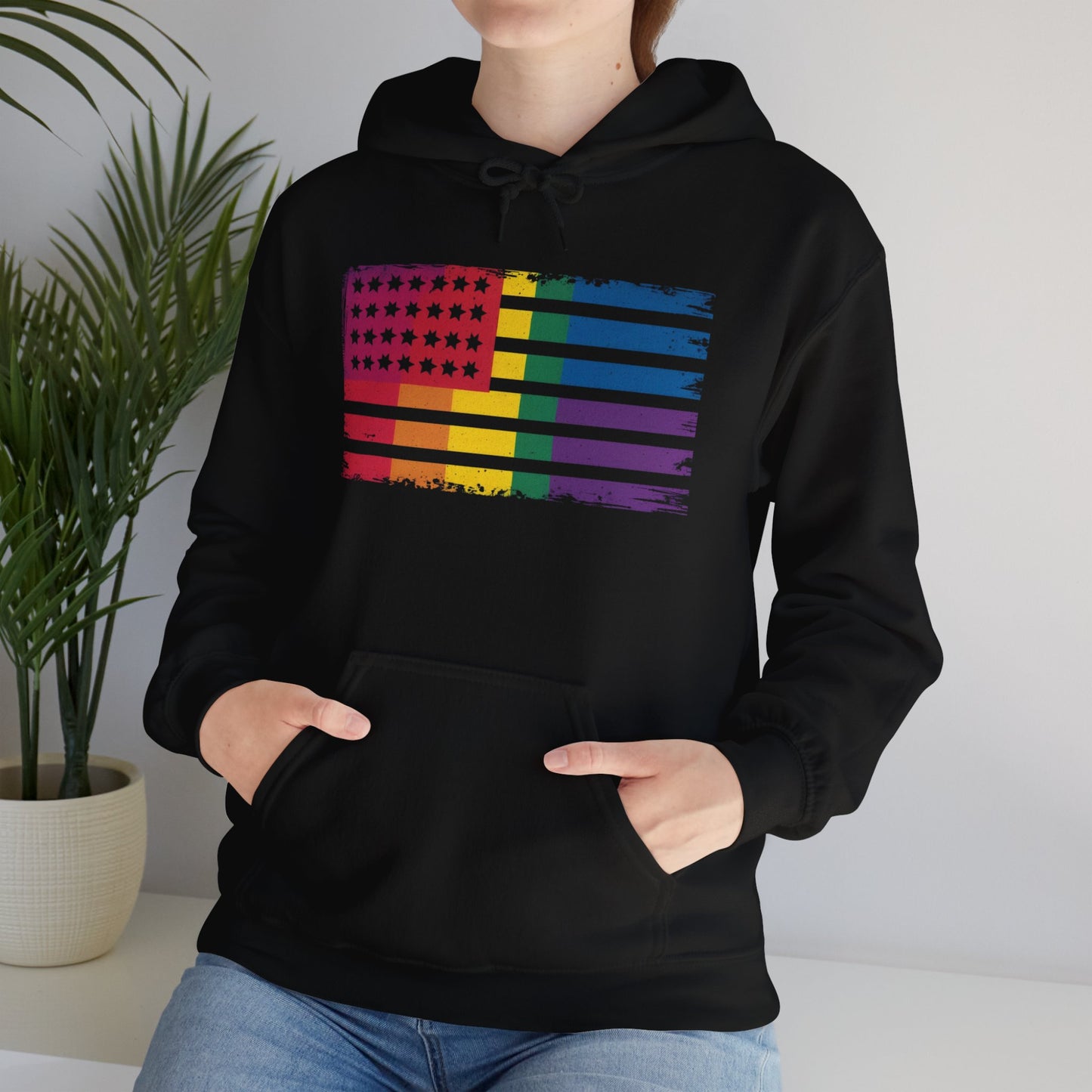 Pride American Flag Hoodie - Unisex Heavy Blend Sweatshirt