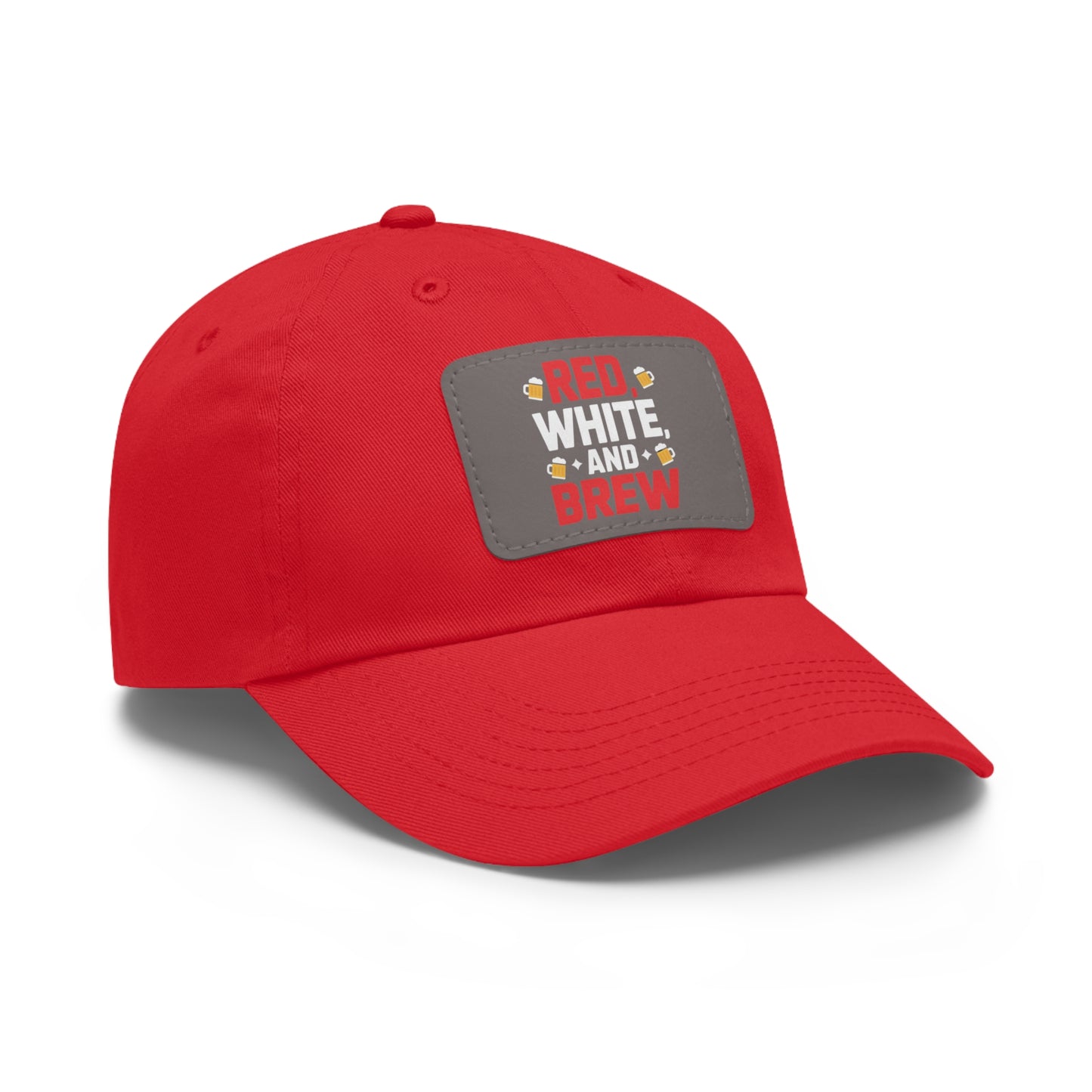 Red White and Brew Dad Hat with Leather Patch - Perfect for Beer Lovers