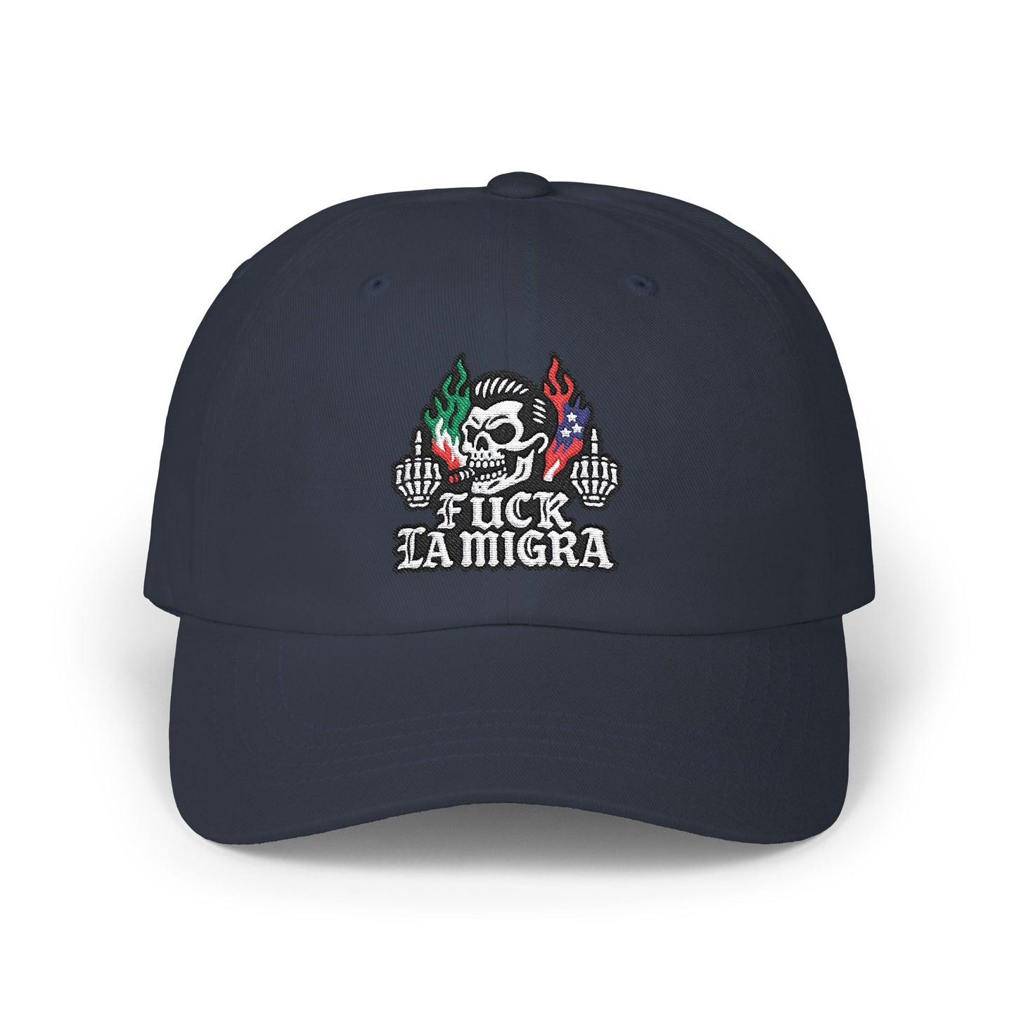 Fuck La Migra Anti Trump Embroidered Hat, FDT, Chinga Tu Maga Classic Dad Cap with Skull Design, Adjustable Hat for Casual Wear, Unique Gift for Dads, Birthday, or Holiday Use