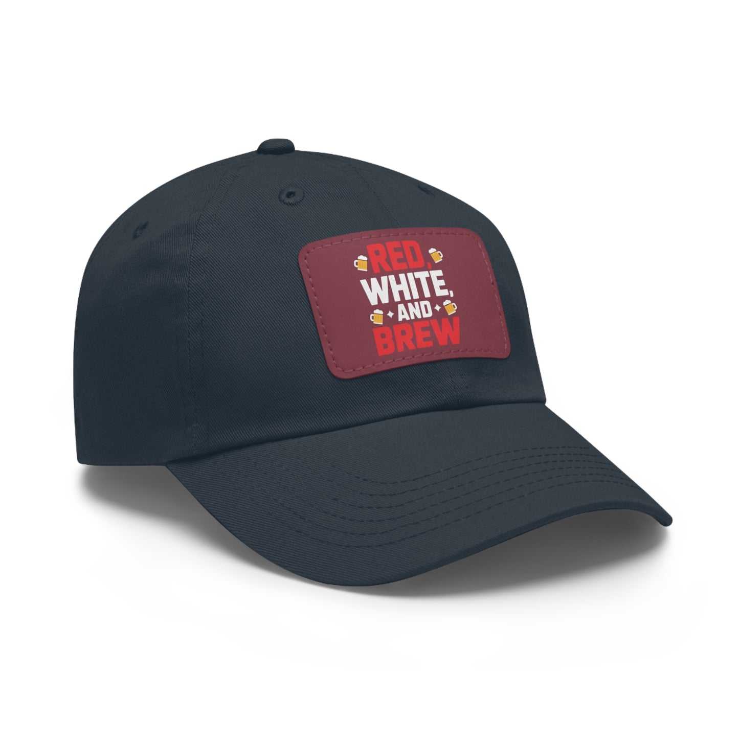Red White and Brew Dad Hat with Leather Patch - Perfect for Beer Lovers