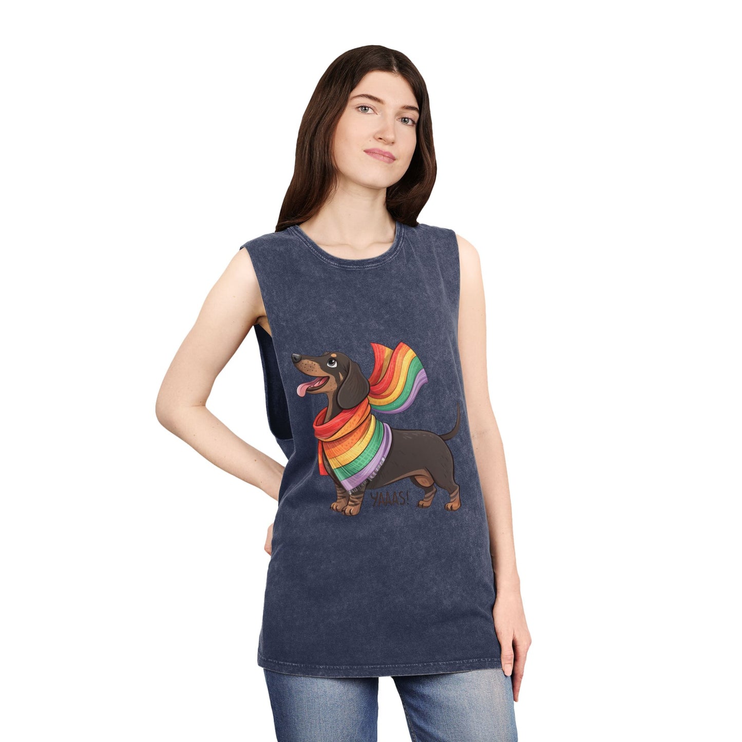Pride Dachshund Stonewash Tank Top - Unisex Casual Wear