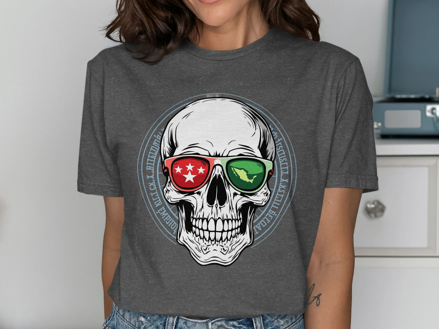 Stylish Skull with Colorful Glasses Design Shirt product type