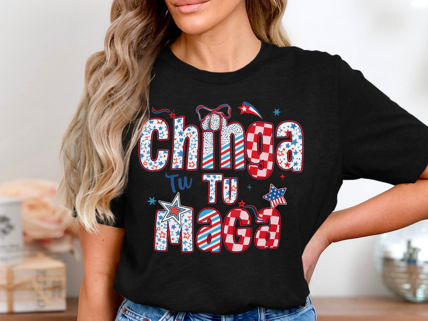 Chinga Tu Maga Graphic Patriotic Lettering Shirt product