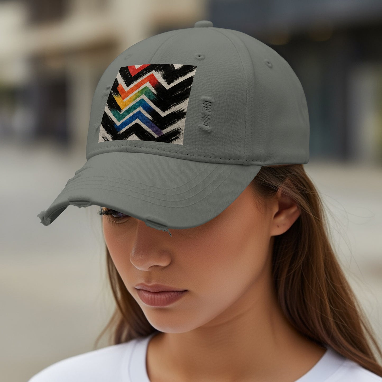 Colorful Chevron Distressed Style Baseball Cap product