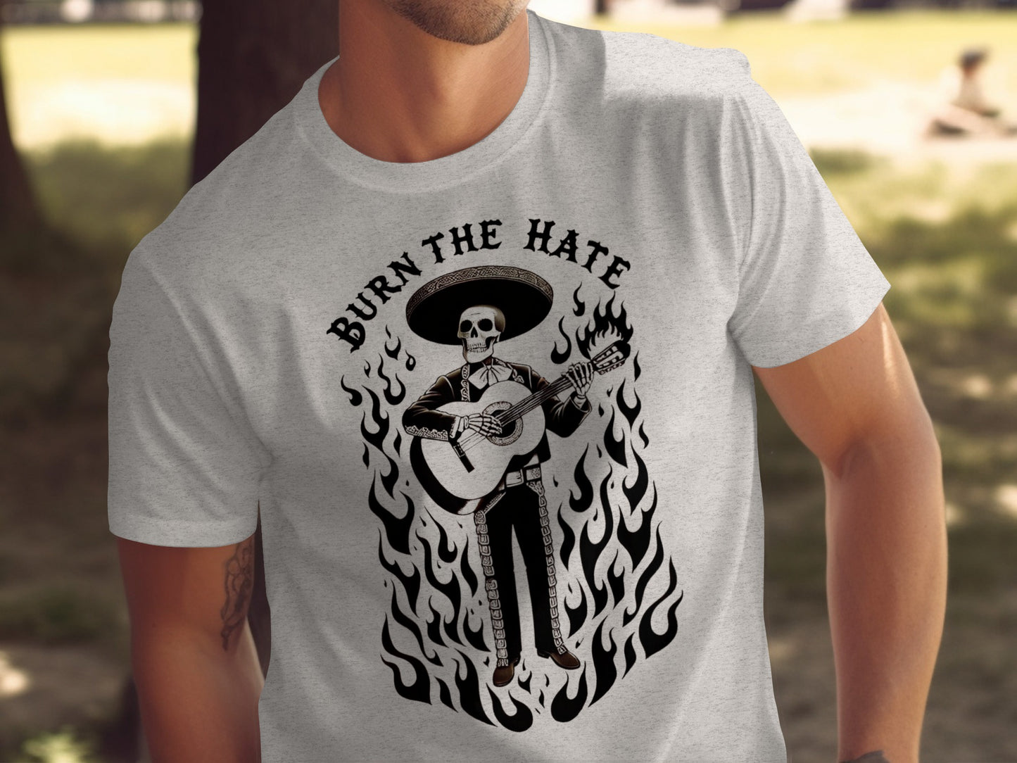 Burn The Hate Skeleton Guitarist Graphic T-Shirt product type