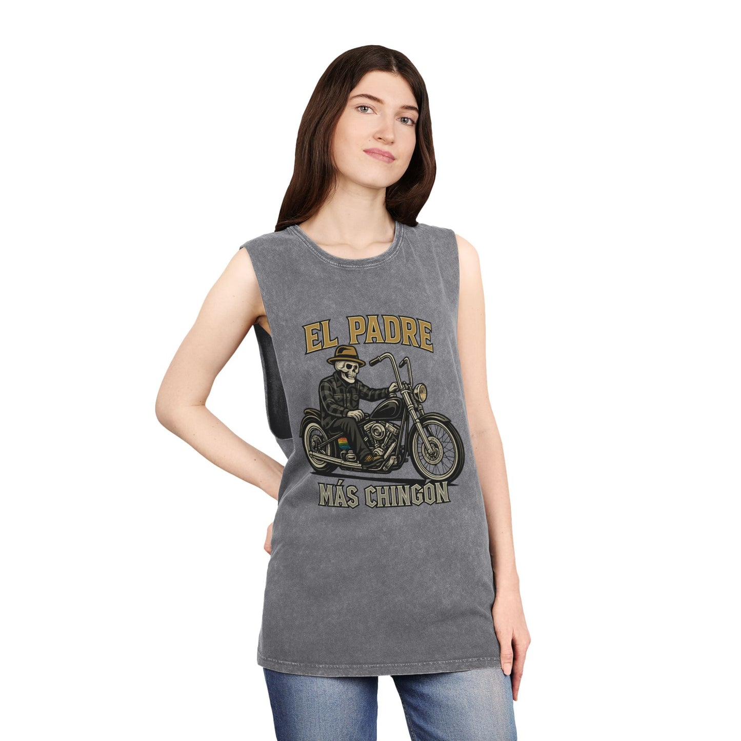 El Padre Más Chingón Stonewash Tank Top | Unisex Summer Apparel, Motorcycle Lover Gift, Casual Wear, Father's Day, Birthday Gift