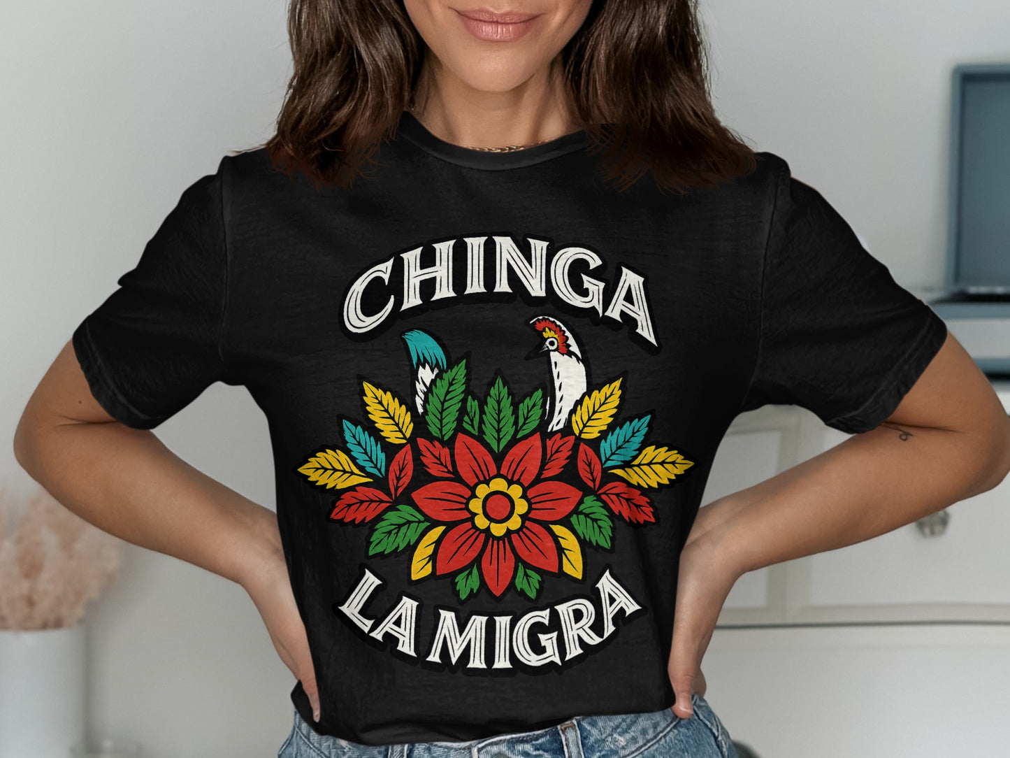 Chinga La Migra Floral Design Statement Shirt product