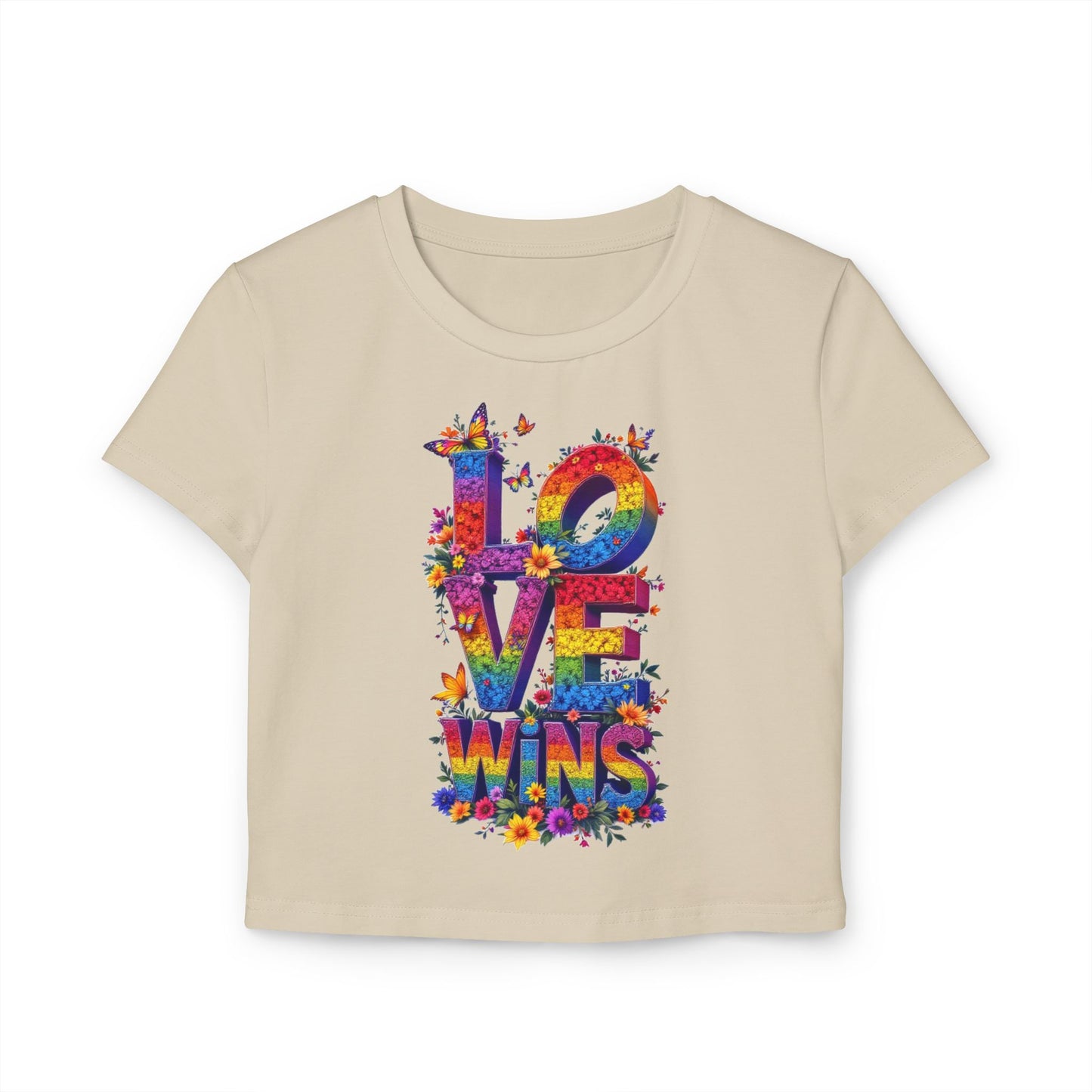 Colorful Love Wins Baby Tee for Women - Floral Design Celebrating Pride