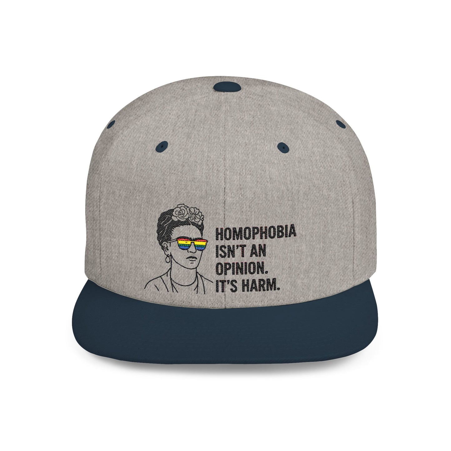Frida Kahlo-Inspired Flat Bill Snapback Hat | LGBTQ+ Pride Apparel, Statement Cap, Fashion Accessory, Gift for Activists, Casual Wear