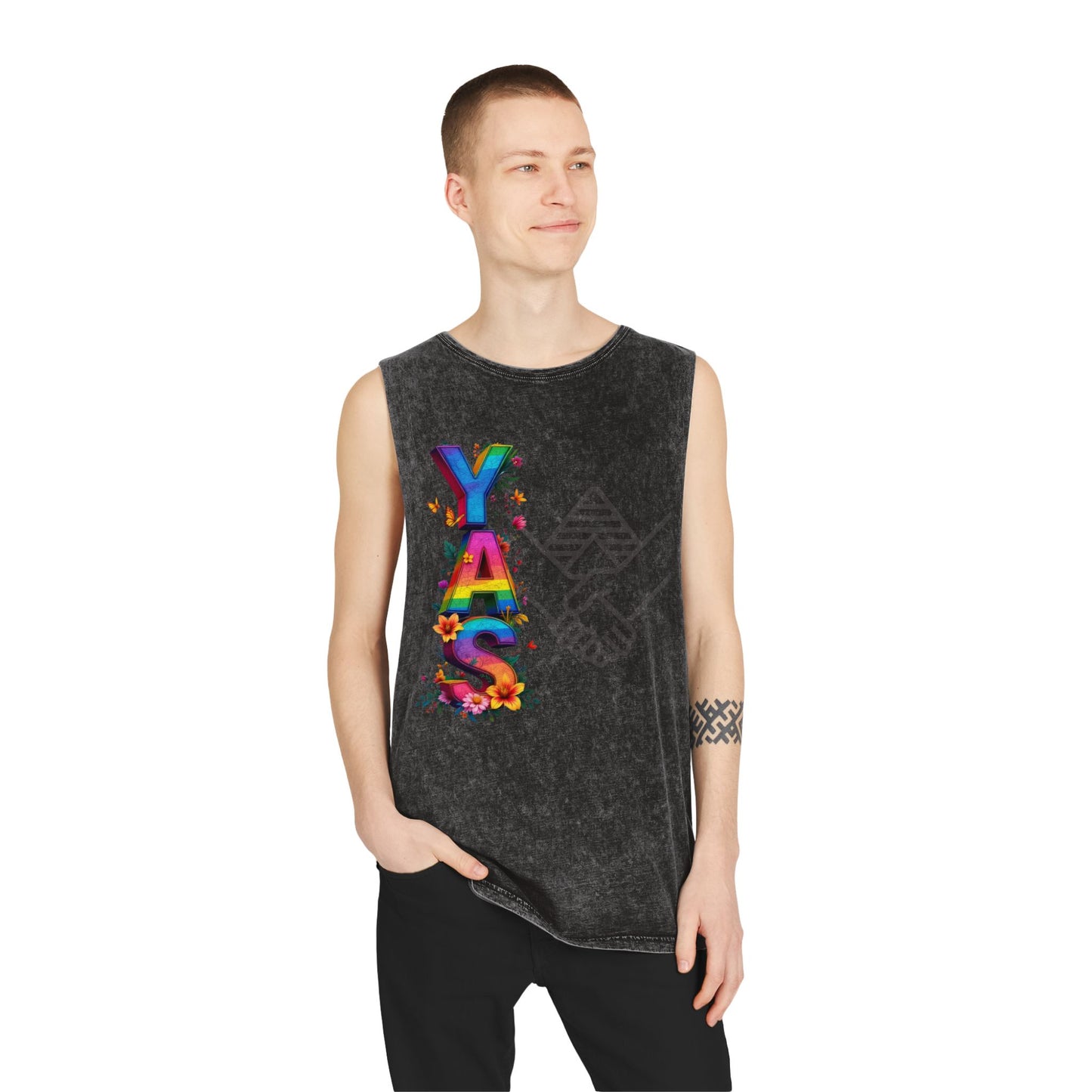 YAS Stonewash Tank Top - Vibrant Floral Pride Tee for Summer Celebrations
