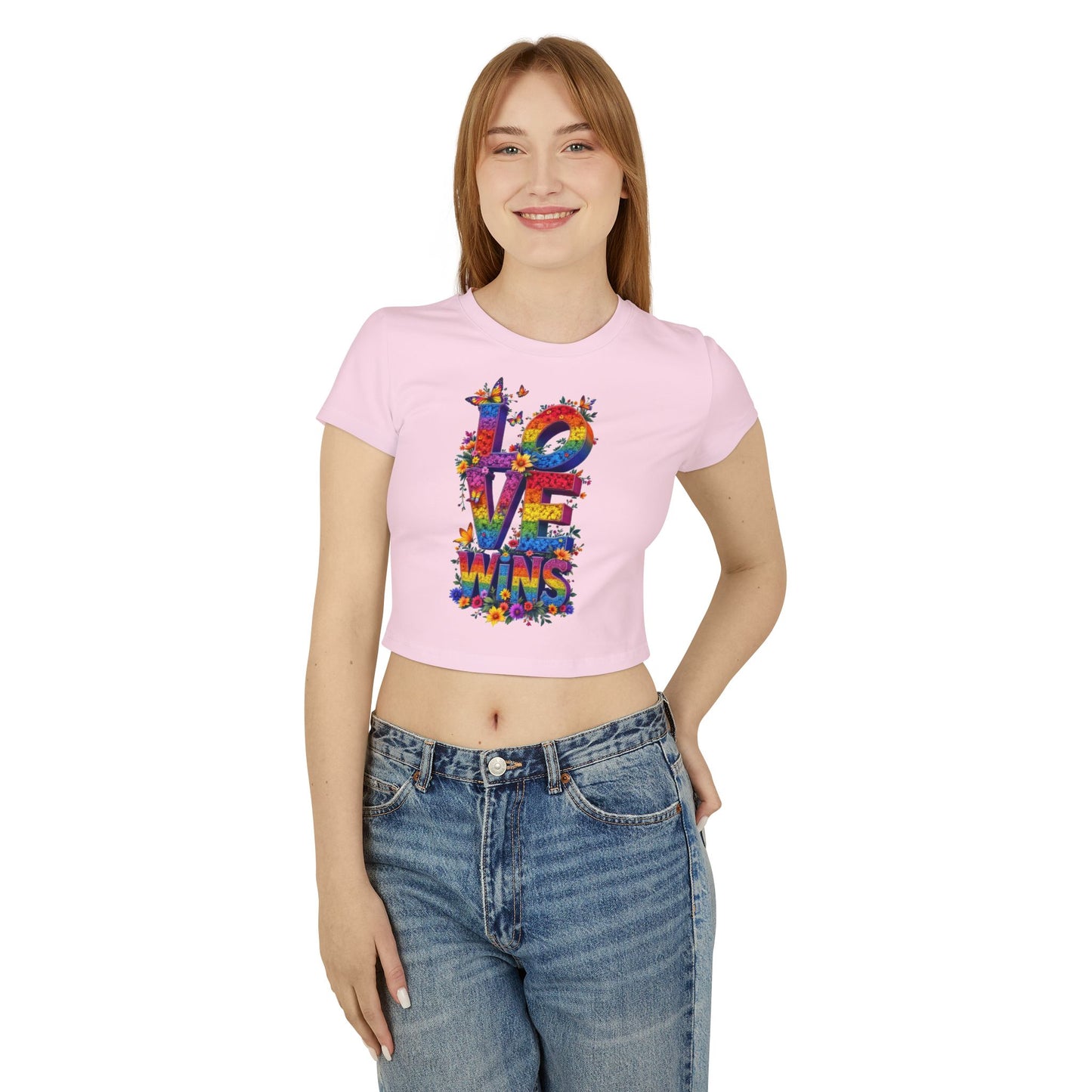 Colorful Love Wins Baby Tee for Women - Floral Design Celebrating Pride