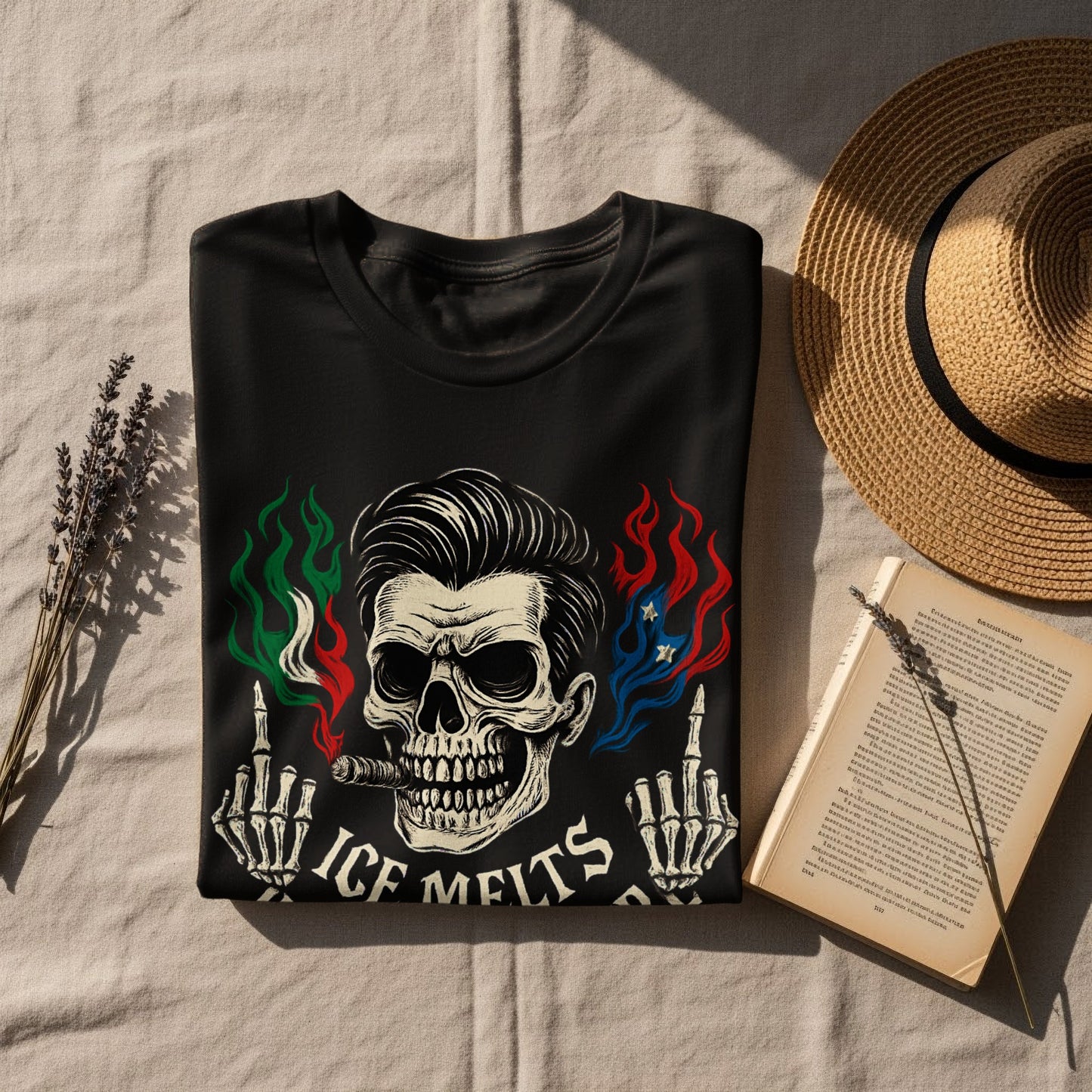 Melting Ice Skull with Flames Graphic Shirt product