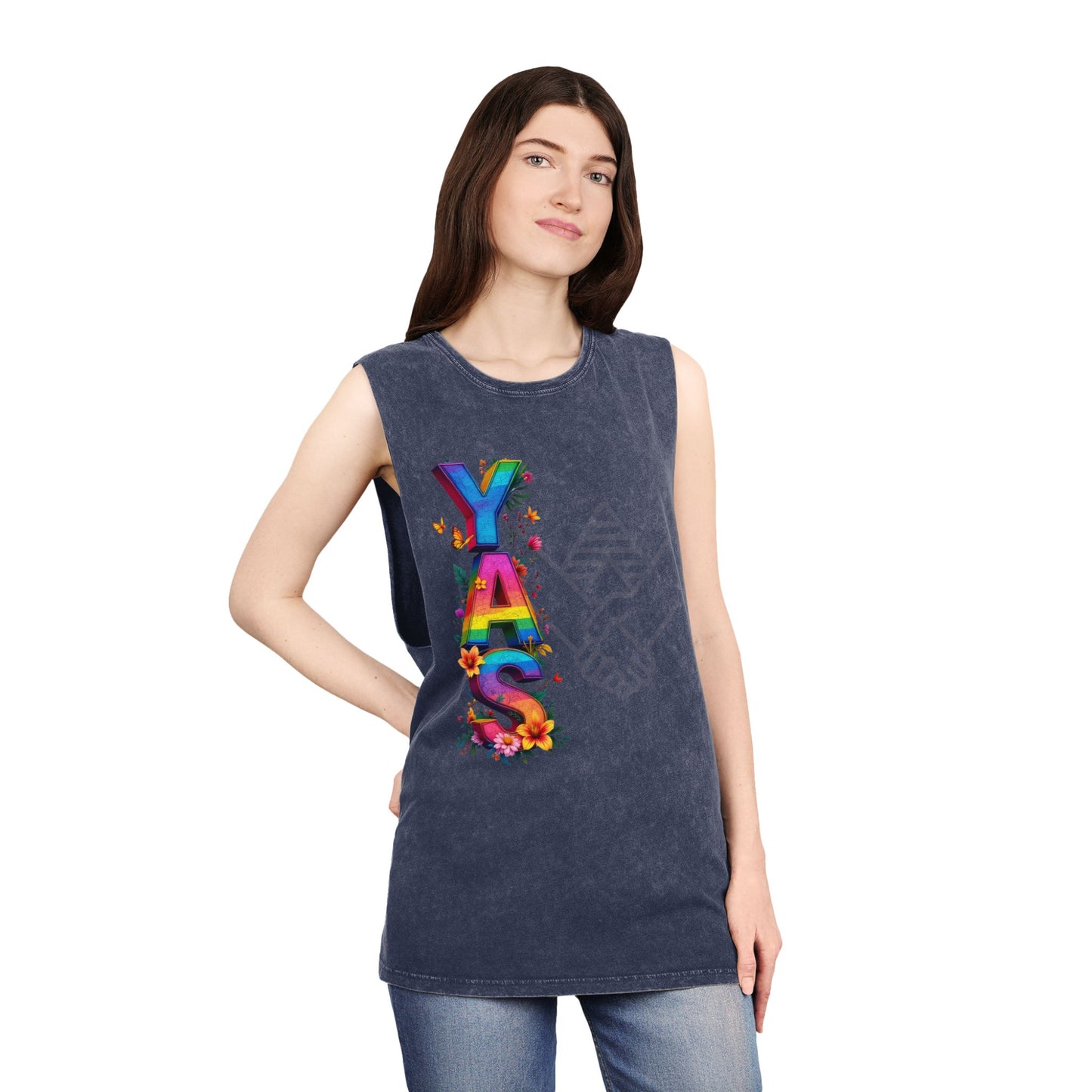 YAS Stonewash Tank Top - Vibrant Floral Pride Tee for Summer Celebrations