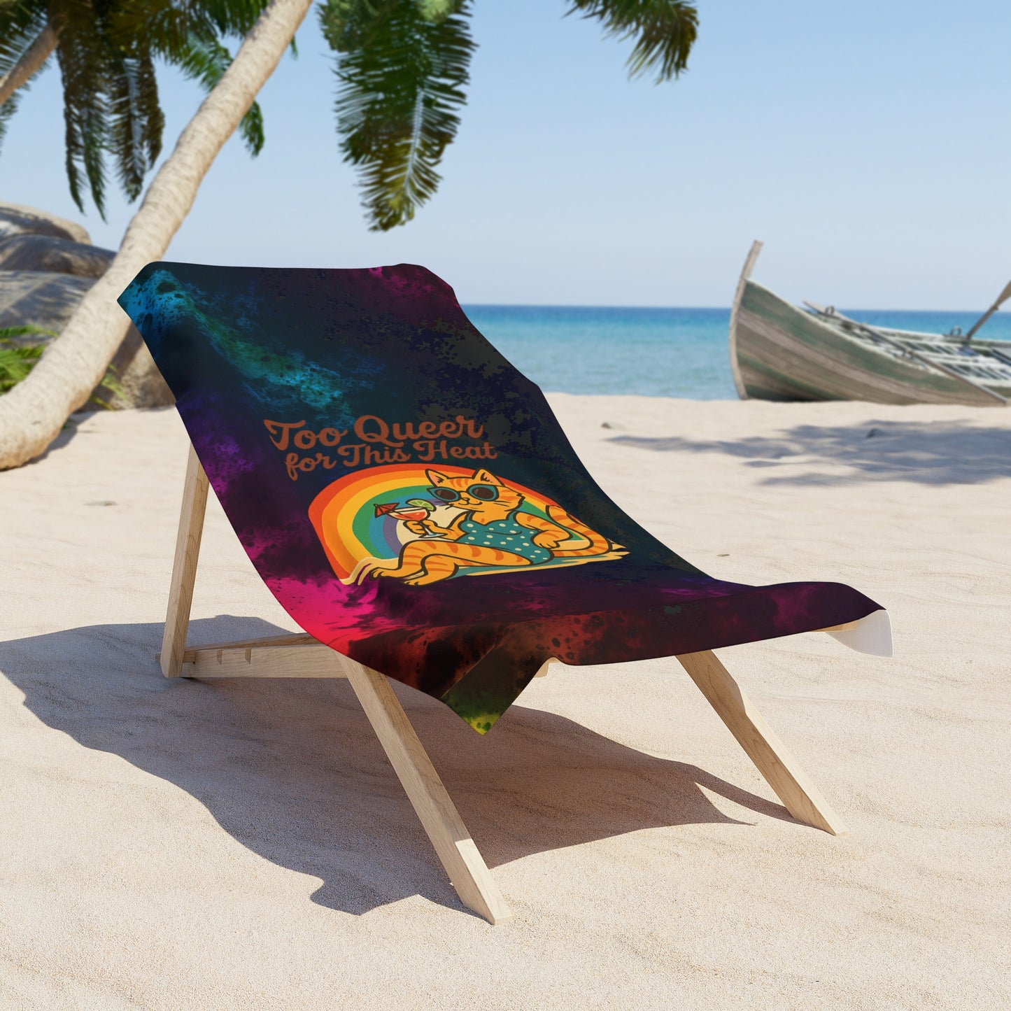 LGBTQ+ Pride Beach Towel with Rainbow Cat Design, Perfect for Summer Fun, Pool Days, LGBTQ+ Pride, Gifts for Cat Lovers