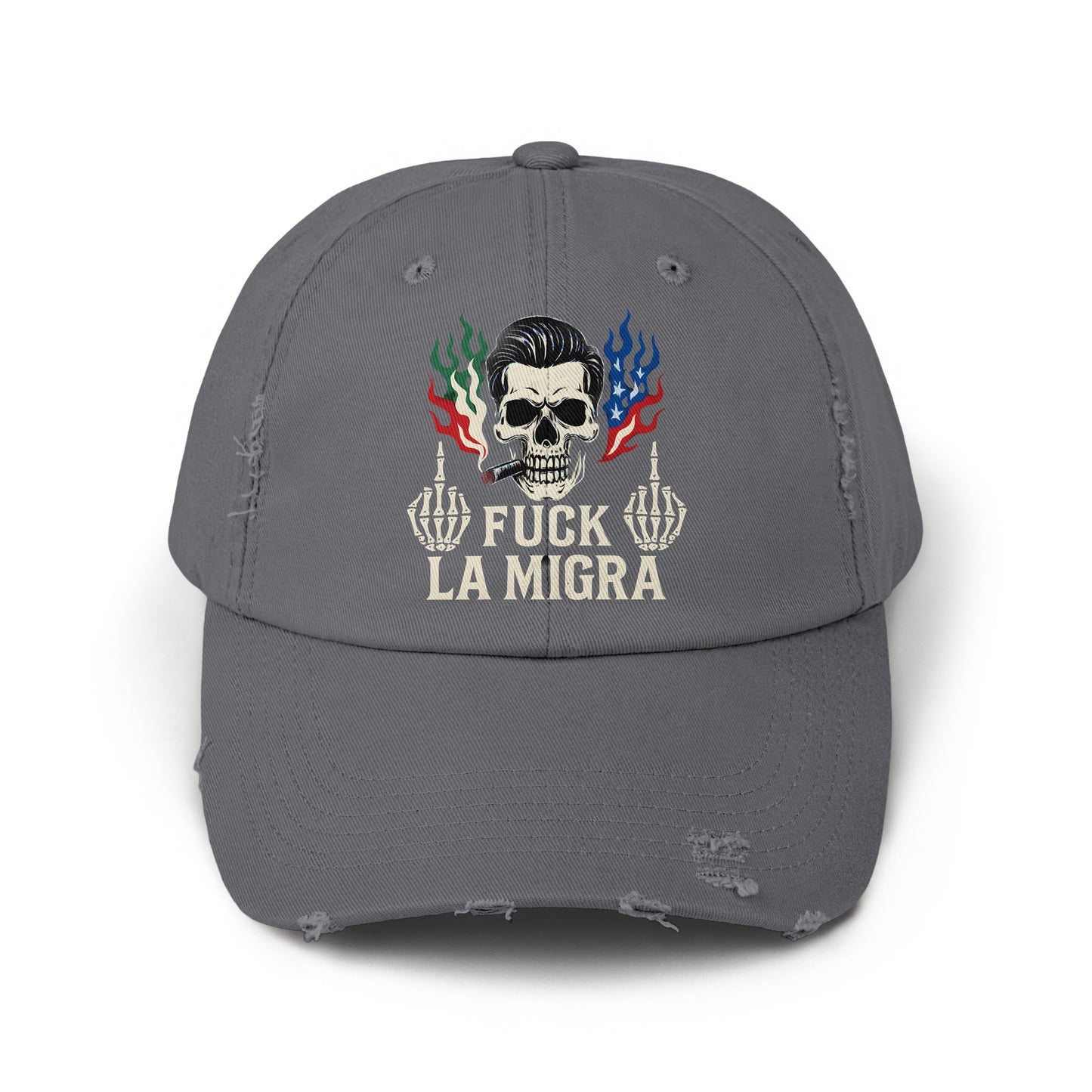 Rebel Distressed Fuck La Migra Skull Cap Hat product