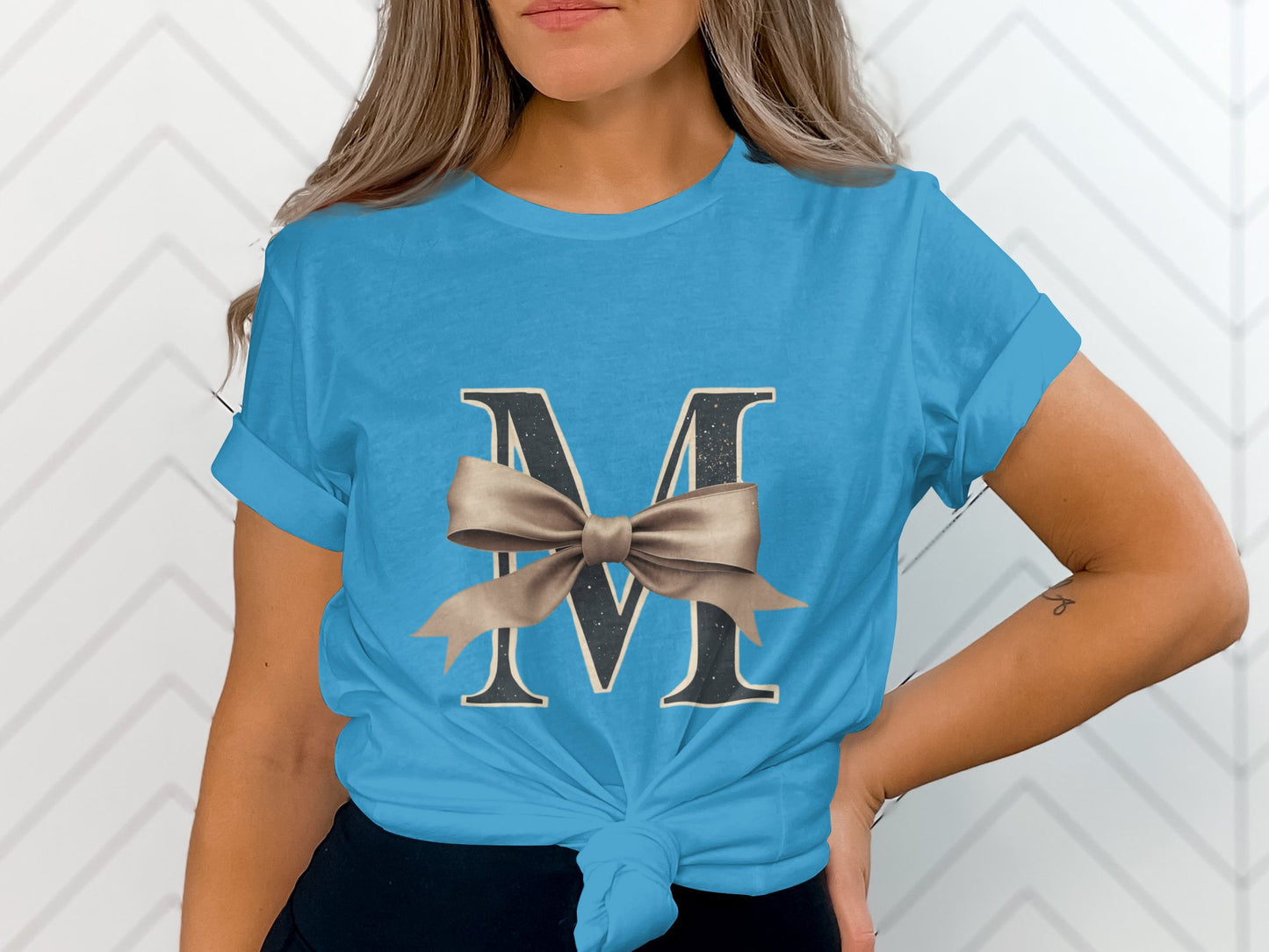 Stylish Blue Shirt with Bow and Letter M product type