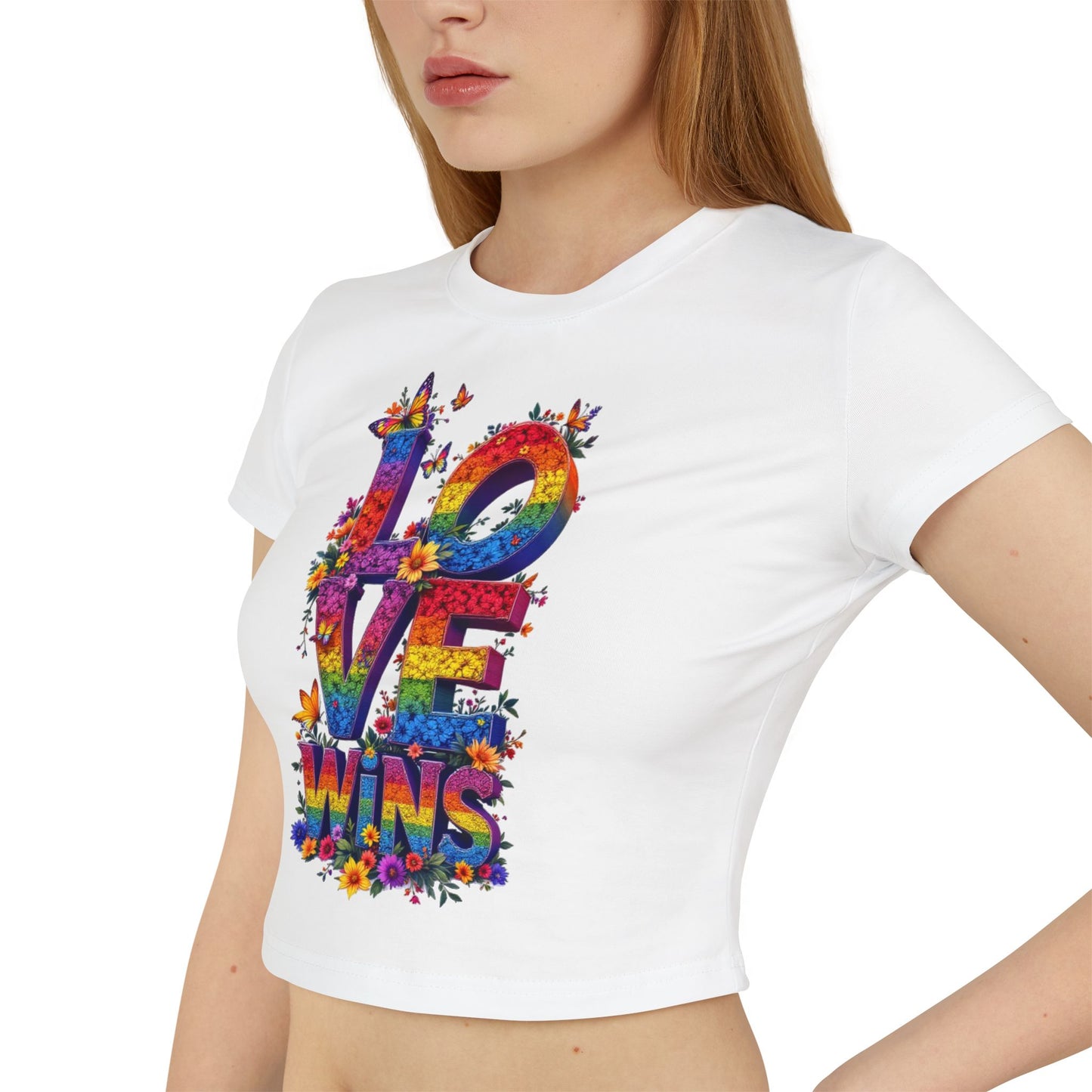 Colorful Love Wins Baby Tee for Women - Floral Design Celebrating Pride