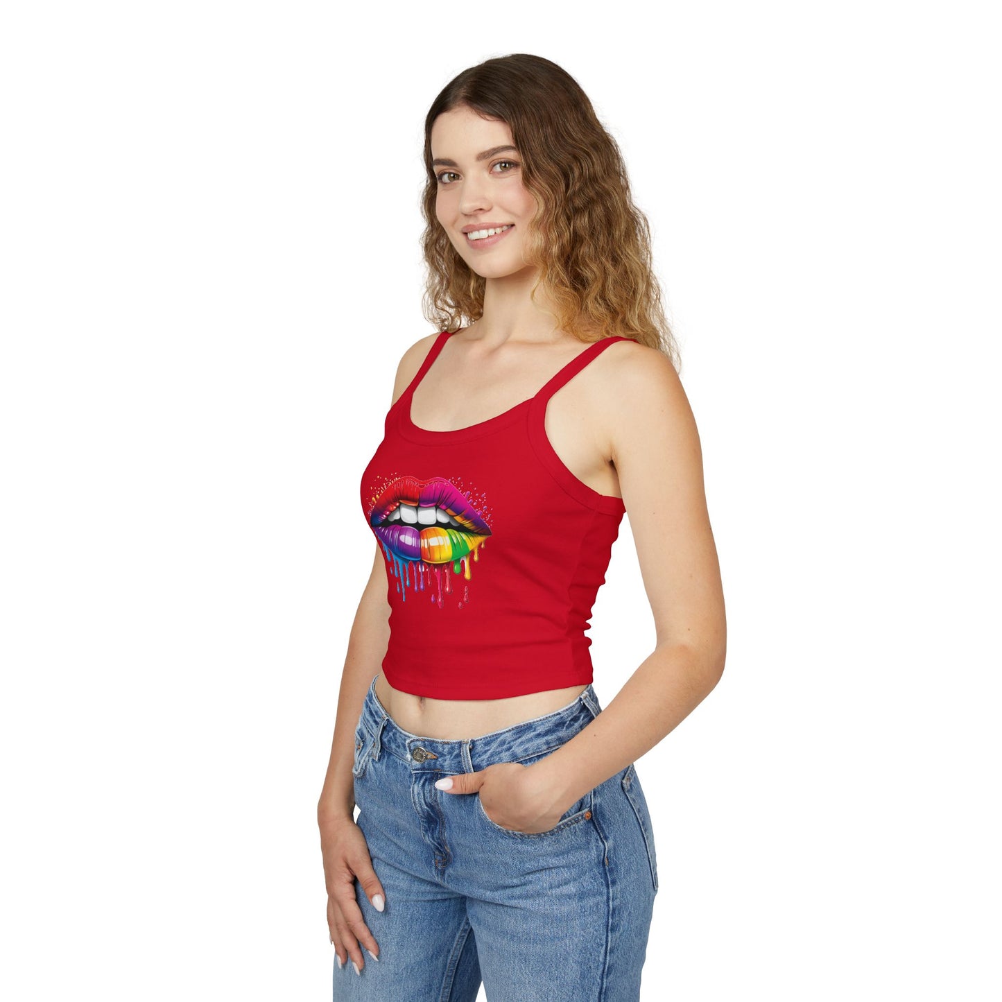 Pride tank top Rainbow Drip Lips Women's Spaghetti Strap Tank Top - Colorful Graphic Summer Sleeveless Top
