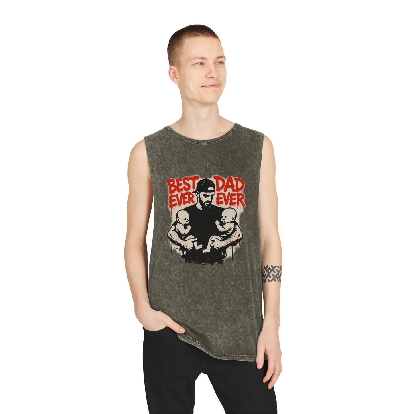 Best Dad Ever Stonewash Tank Top - Father's Day Gift, Dad Apparel, Unisex Summer Wear, Casual Outfit, Family Tank Top