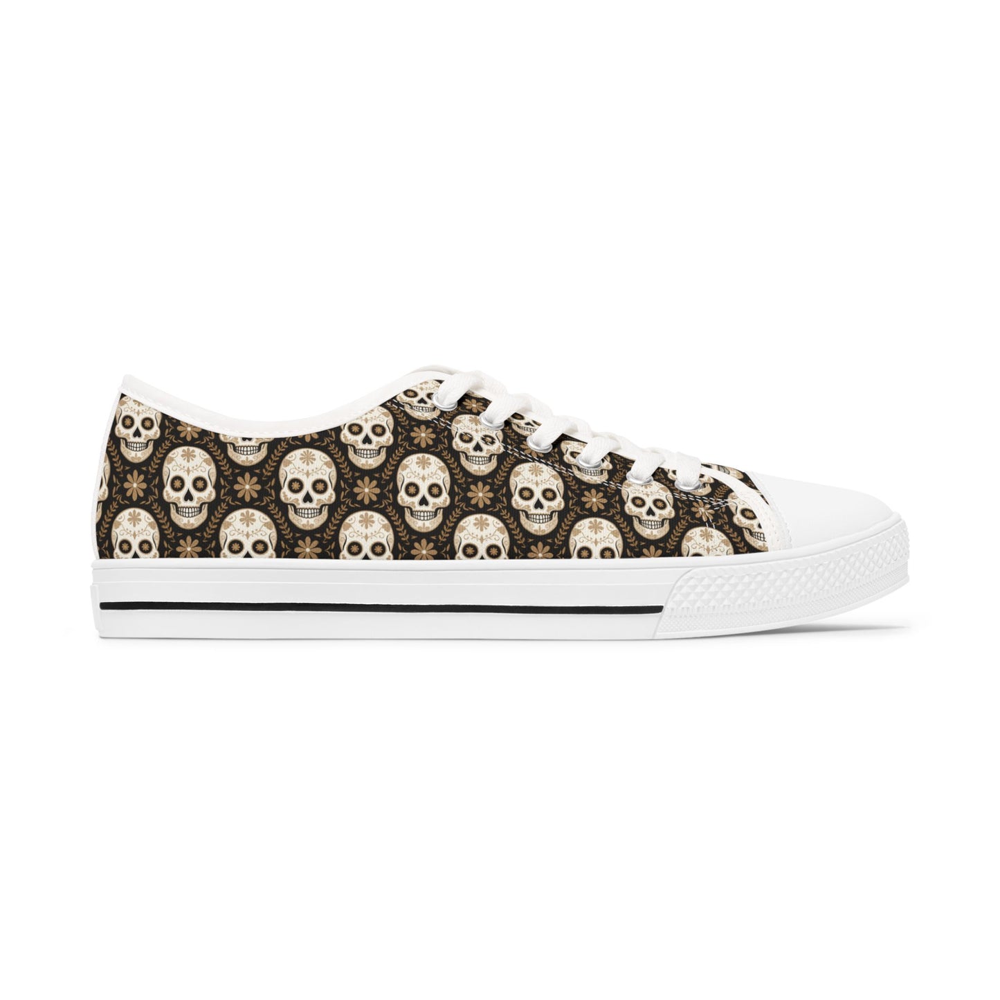 Skull Pattern Women's Low Top Sneakers - Trendy Casual Footwear, Unique Gifts, Halloween Shoes, Festival Fashion, Everyday Style