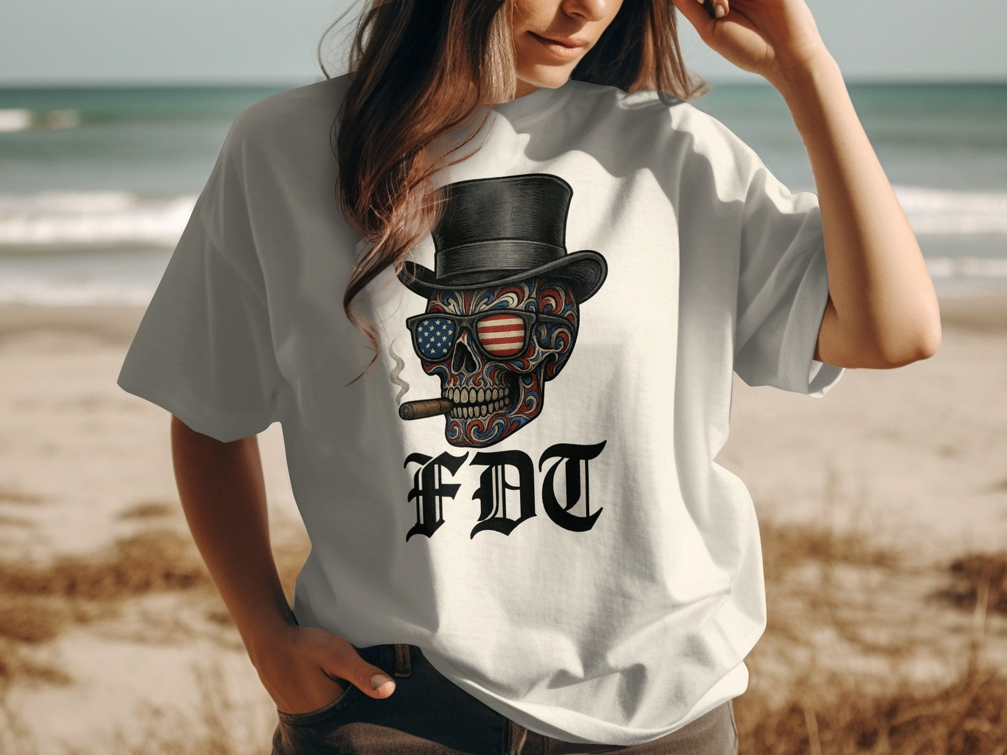 Patriotic Skull Design FDT Print Casual Wear Product