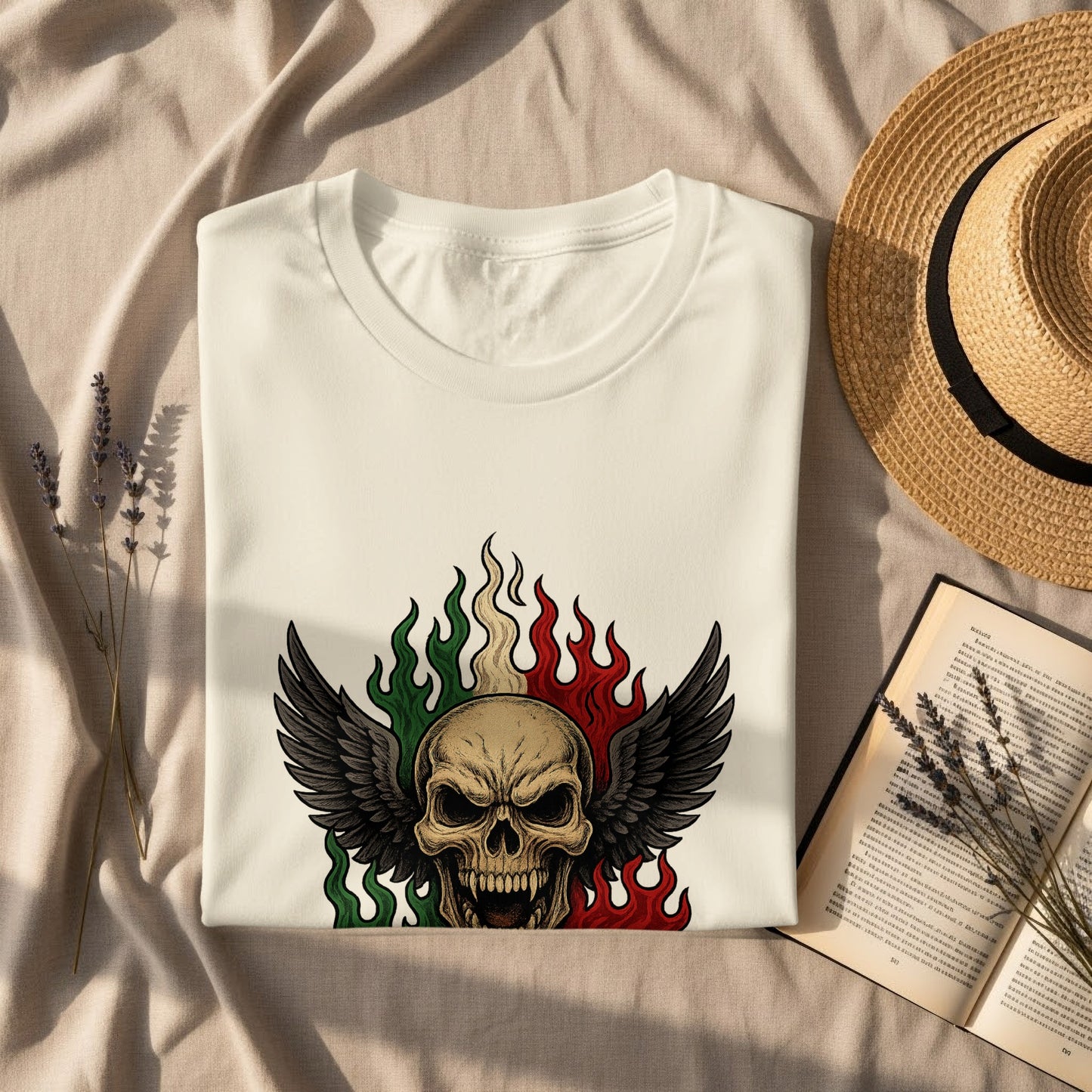 Winged Skull with Flames Graphic Tee Shirt product