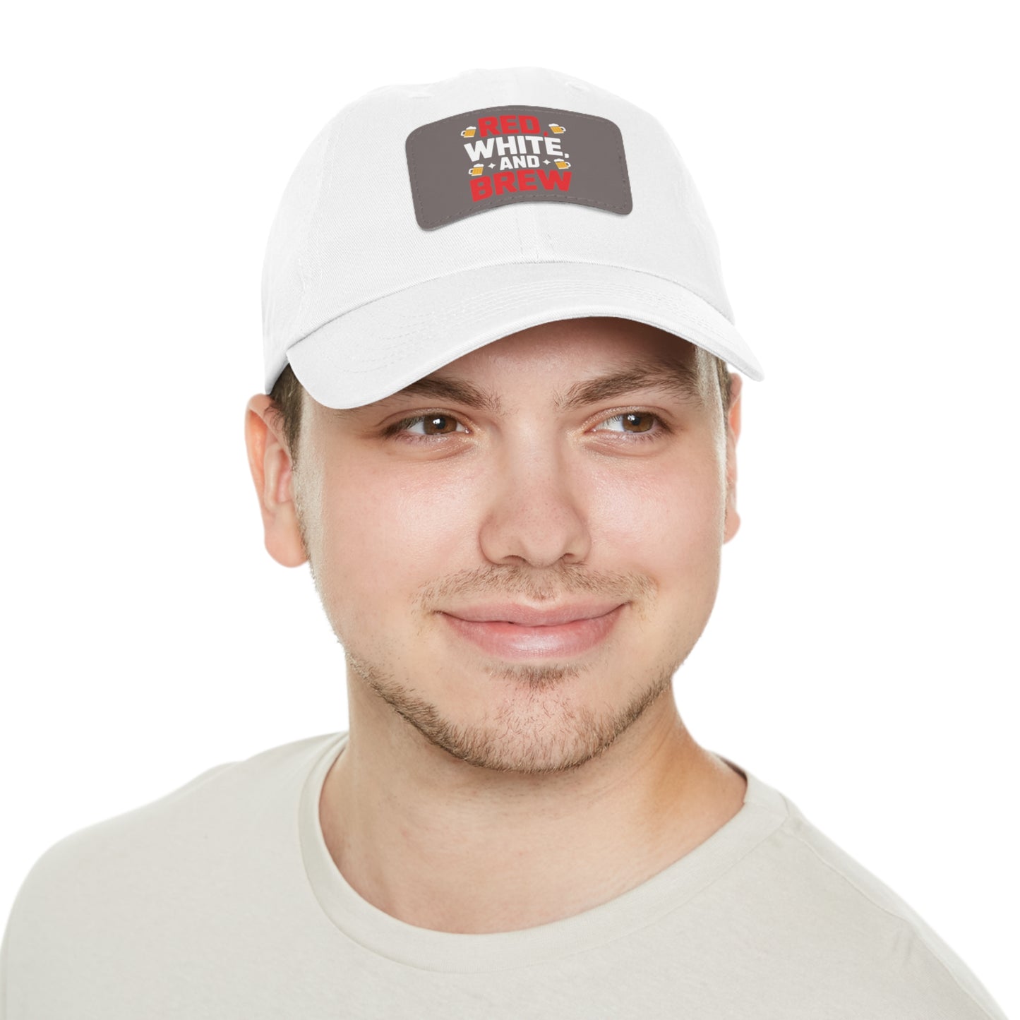 Red White and Brew Dad Hat with Leather Patch - Perfect for Beer Lovers