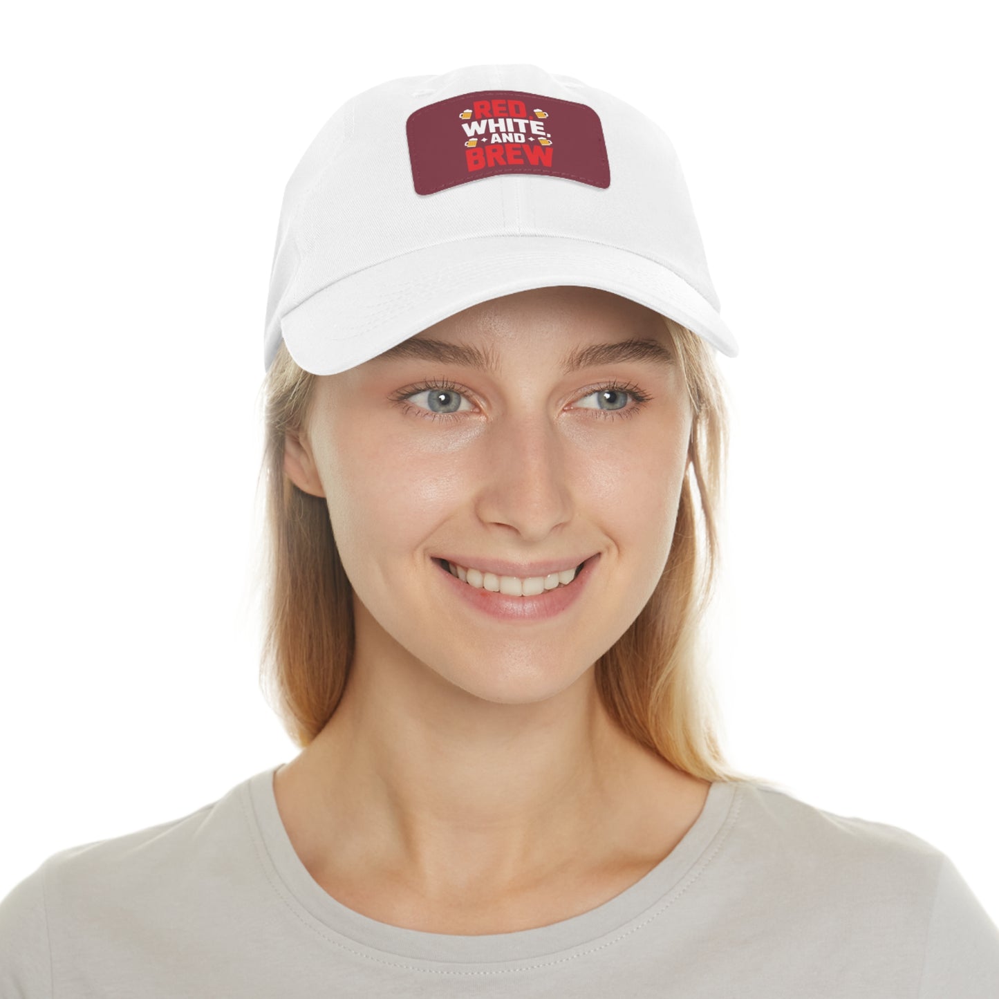Red White and Brew Dad Hat with Leather Patch - Perfect for Beer Lovers