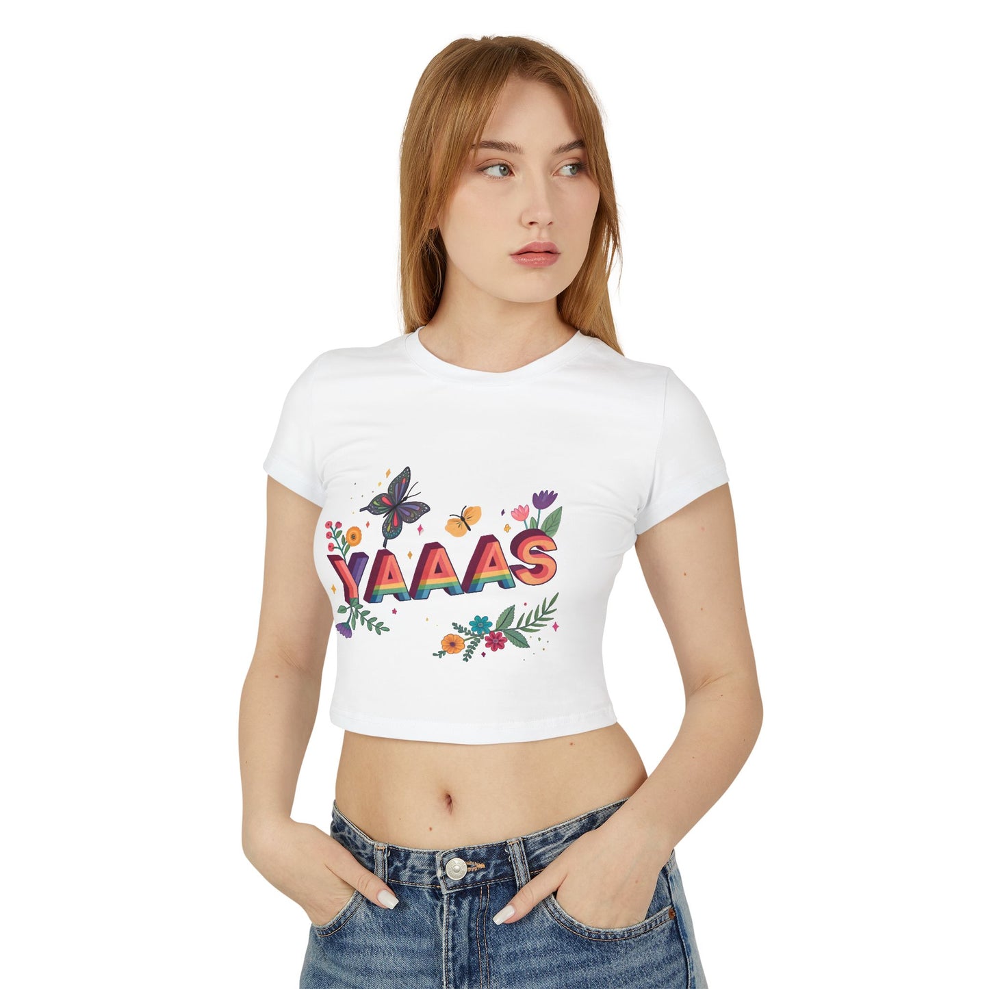 Floral YAAAS Women's Baby Tee - Cute Crop Top for Pride & Everyday Wear