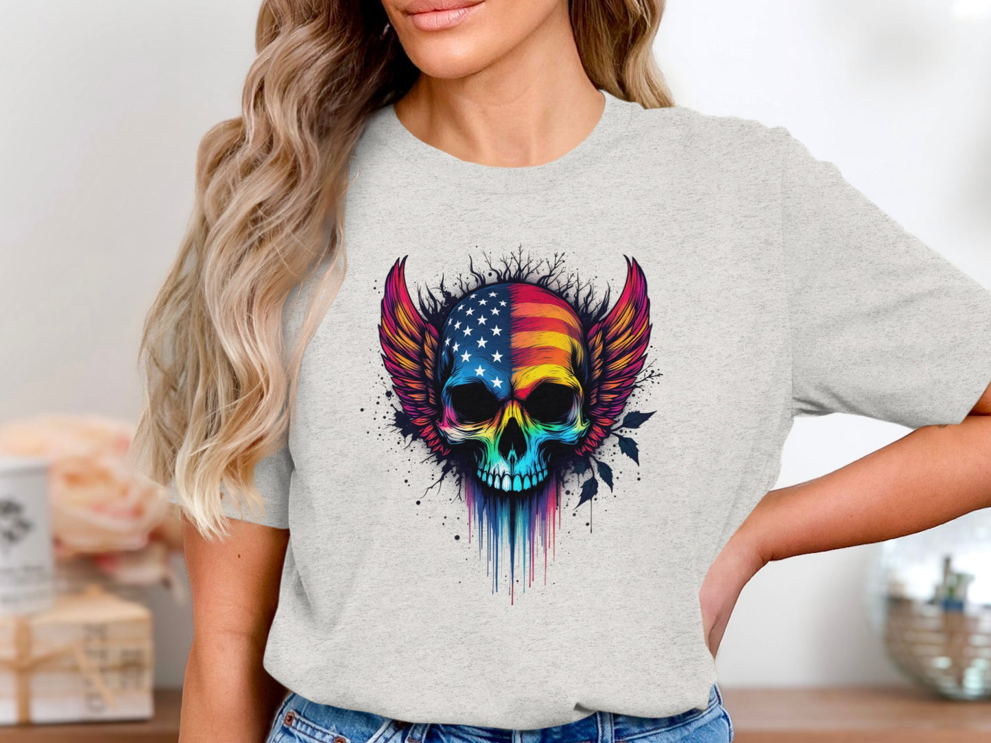 Colorful Skull with Wings Graphic Tee product