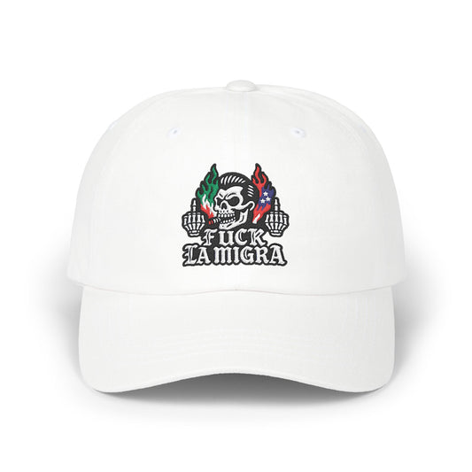 Fuck La Migra Anti Trump Embroidered Hat, FDT, Chinga Tu Maga Classic Dad Cap with Skull Design, Adjustable Hat for Casual Wear, Unique Gift for Dads, Birthday, or Holiday Use