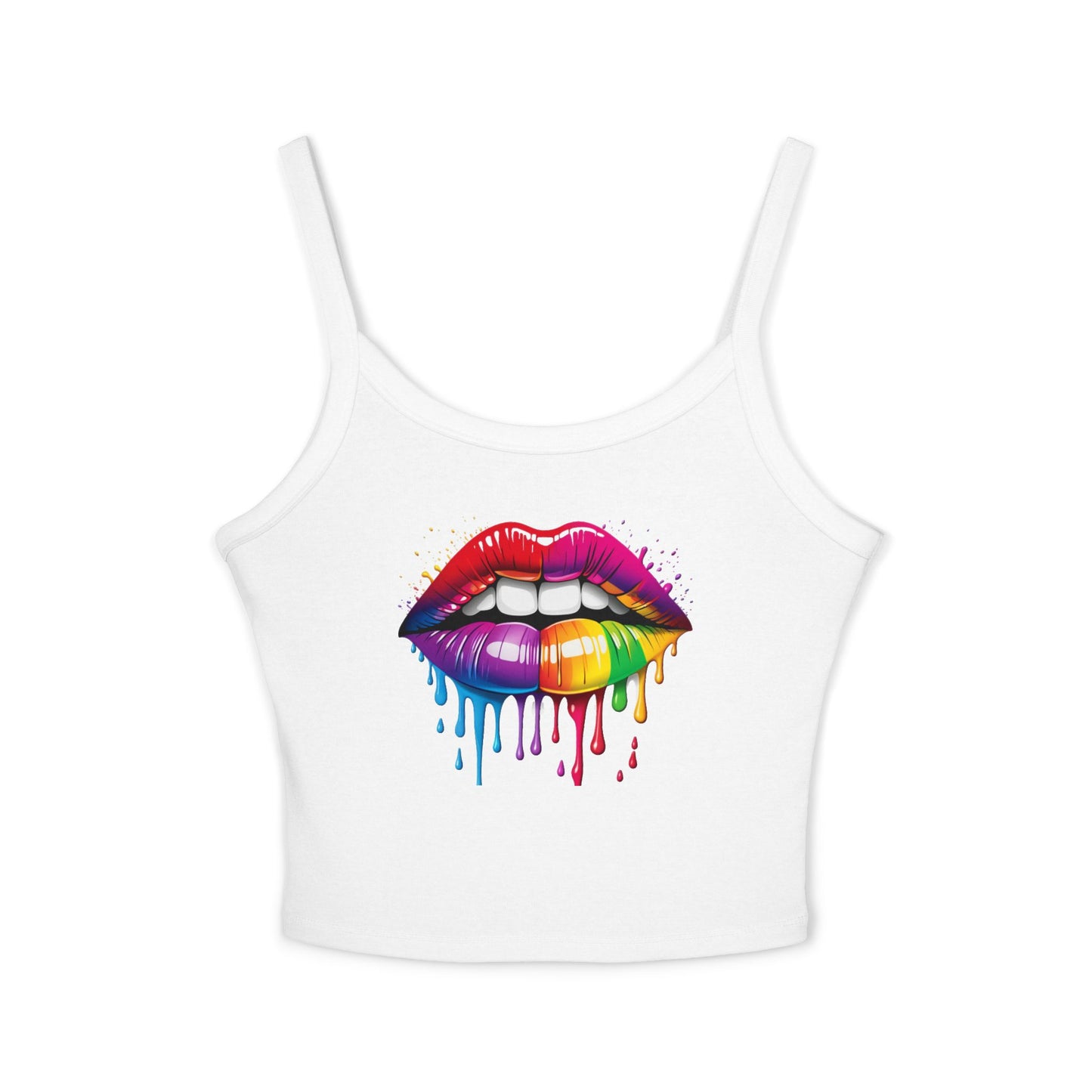 Pride tank top Rainbow Drip Lips Women's Spaghetti Strap Tank Top - Colorful Graphic Summer Sleeveless Top