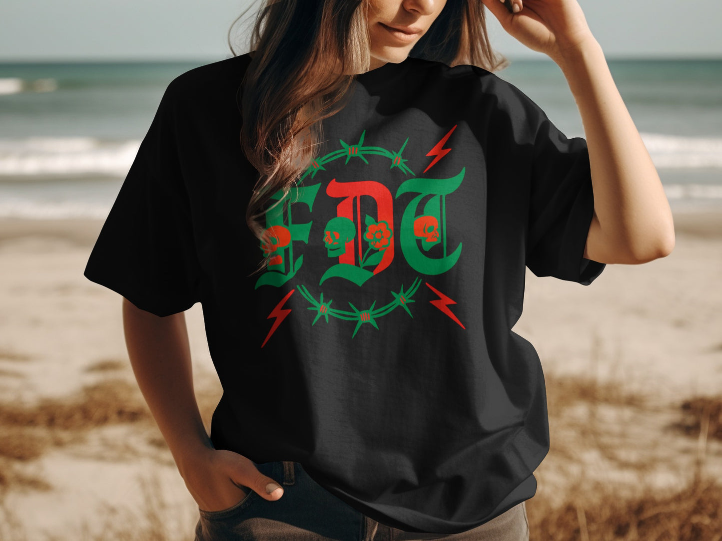 Exquisite Artistic Skull and Barbed Wire T-Shirt product