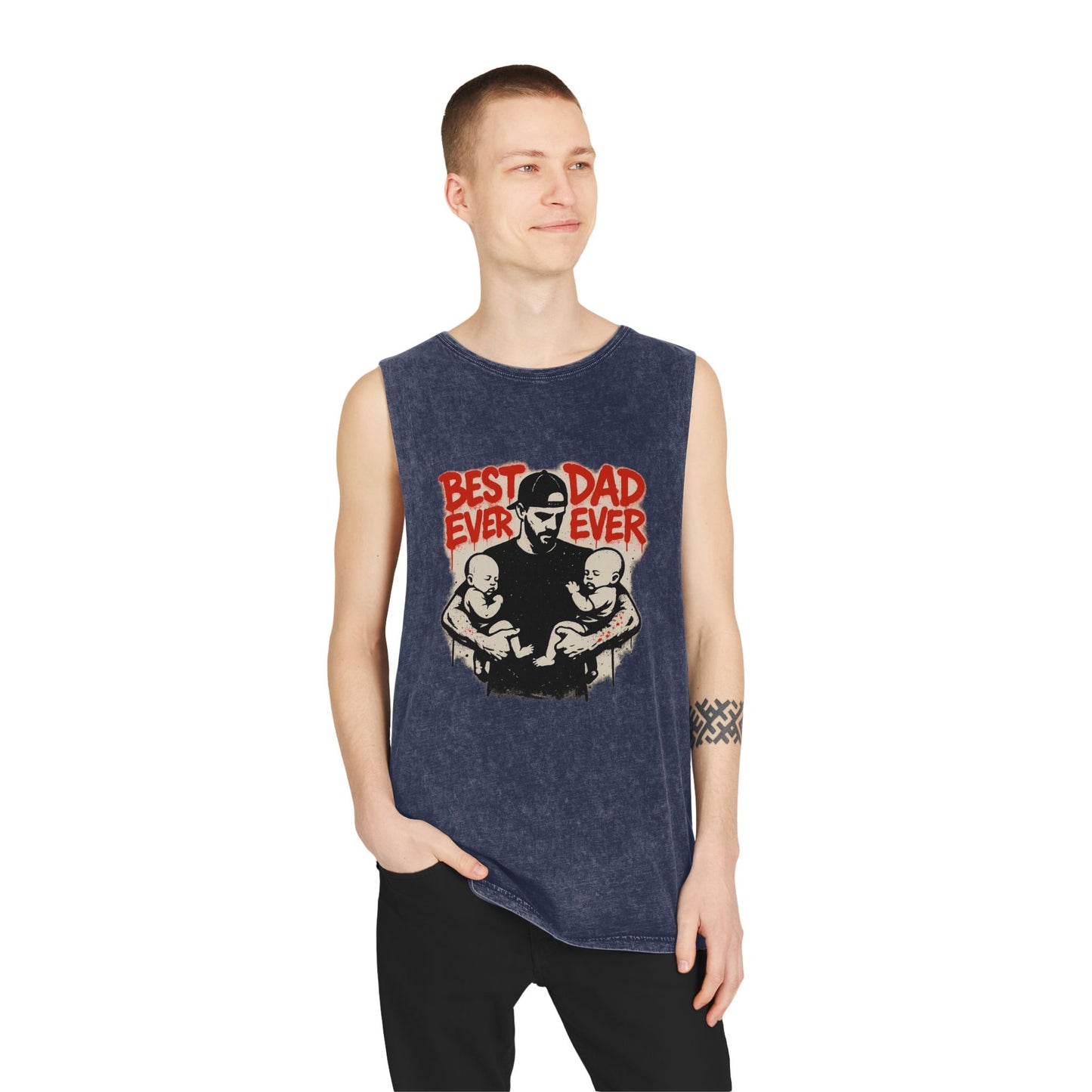 Best Dad Ever Stonewash Tank Top - Father's Day Gift, Dad Apparel, Unisex Summer Wear, Casual Outfit, Family Tank Top