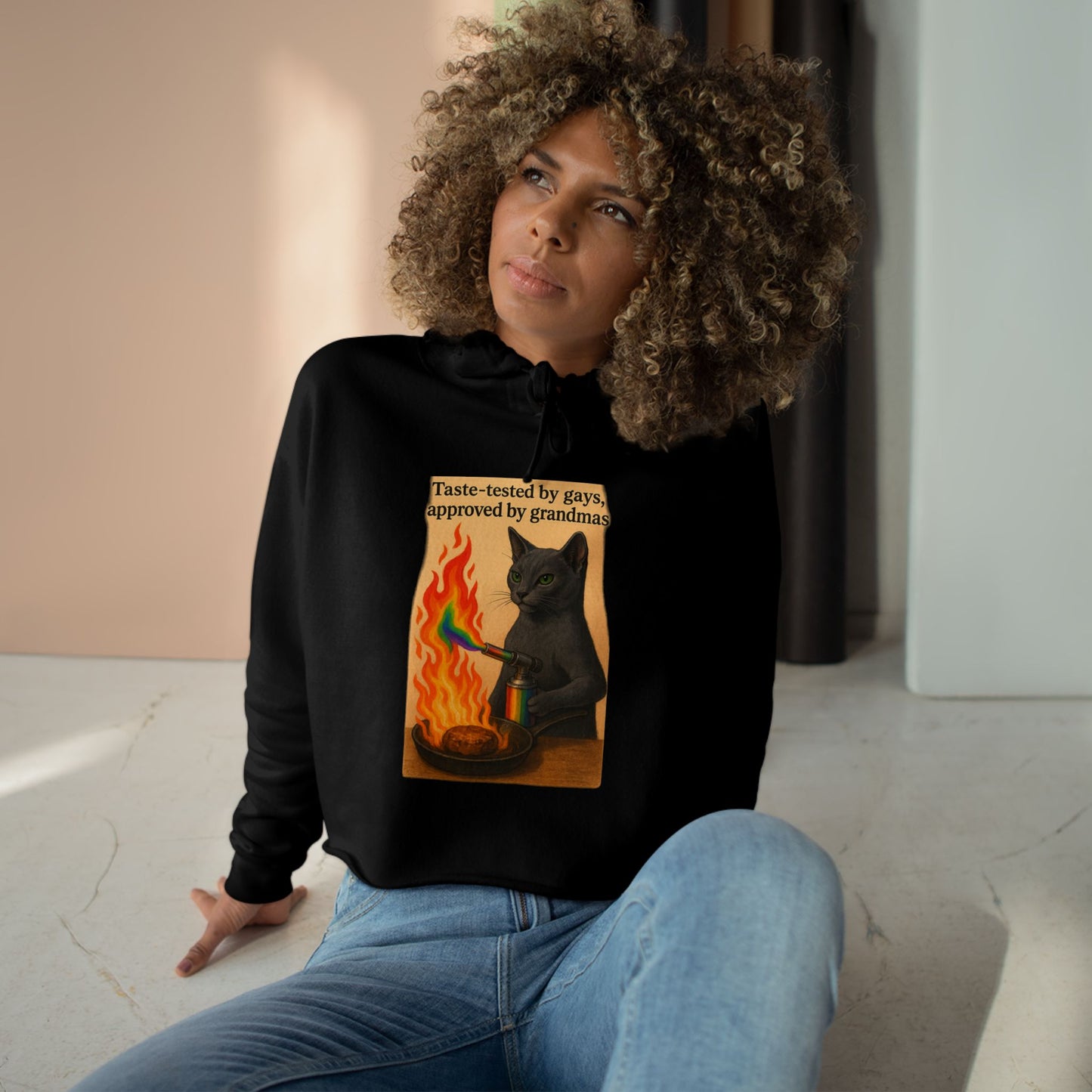 Cat Lover's Crop Hoodie - Funny Gift for Grandparents, Cute Animal Apparel, Cozy Streetwear, Unique Cat Design