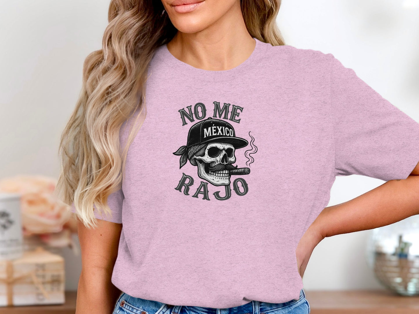 No Me Rajo Skull With Hat Pink T-shirt product