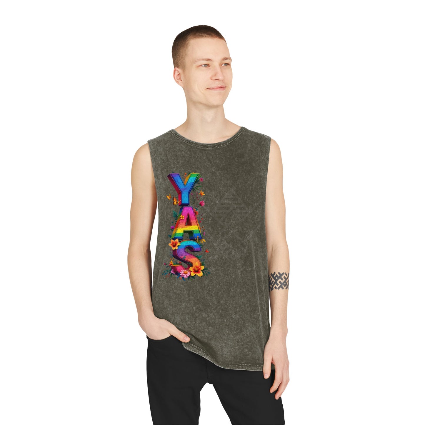 YAS Stonewash Tank Top - Vibrant Floral Pride Tee for Summer Celebrations