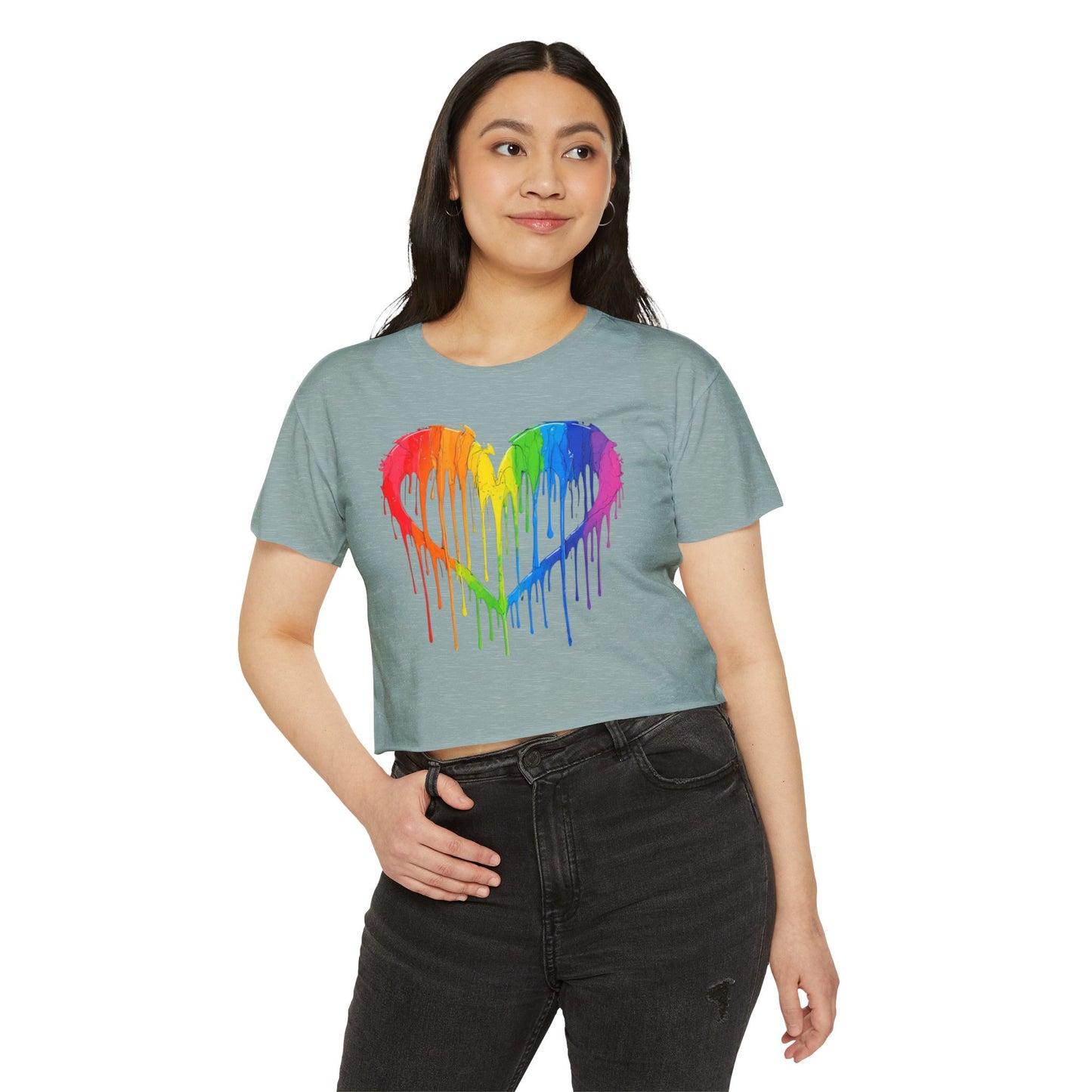 Pride corp top Rainbow Heart Women’s Festival Crop Top - Vibrant and Fun Summer Wear