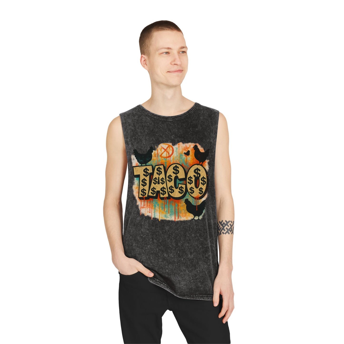 Trendy Stonewash Tank Top for Casual Vibes, Unisex Summer Tee, Graphic Muscle Shirt, Festival Wear, Beachwear, Gift Idea