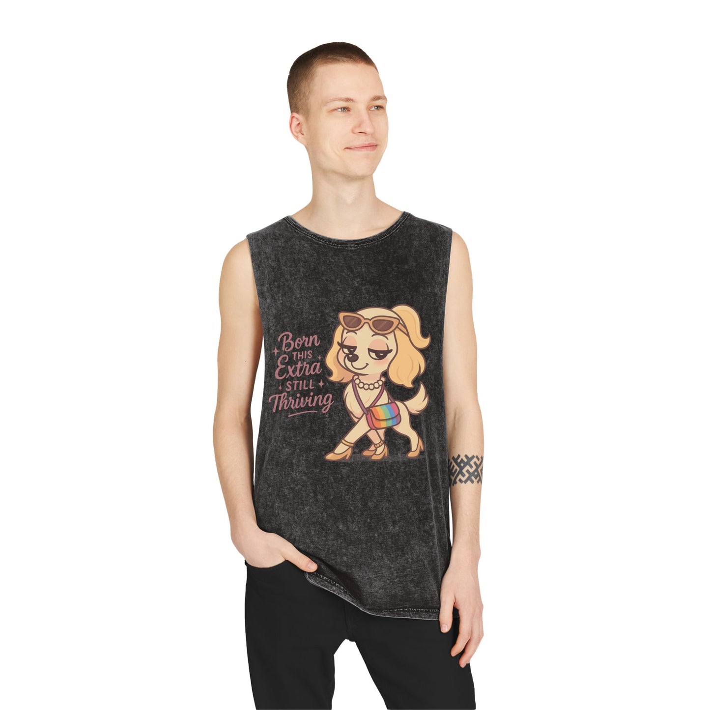 Trendy Stonewash Tank Top with Fun Dog Design, Casual Summer Style, Gifts for Dog Lovers, Birthday Wear, Beachwear, Everyday Essentials