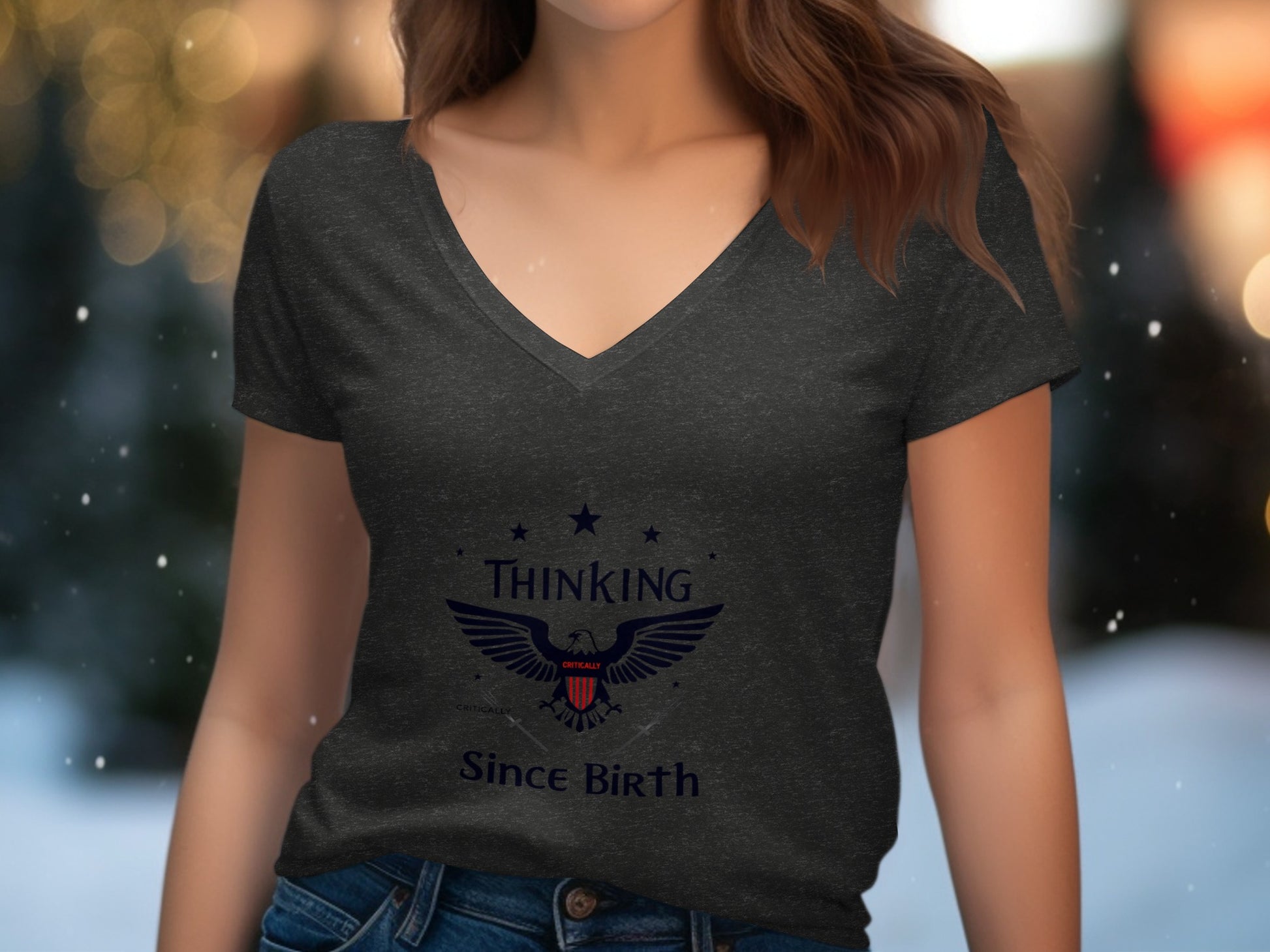 Thinking Since Birth V Neck T Shirt Casual product