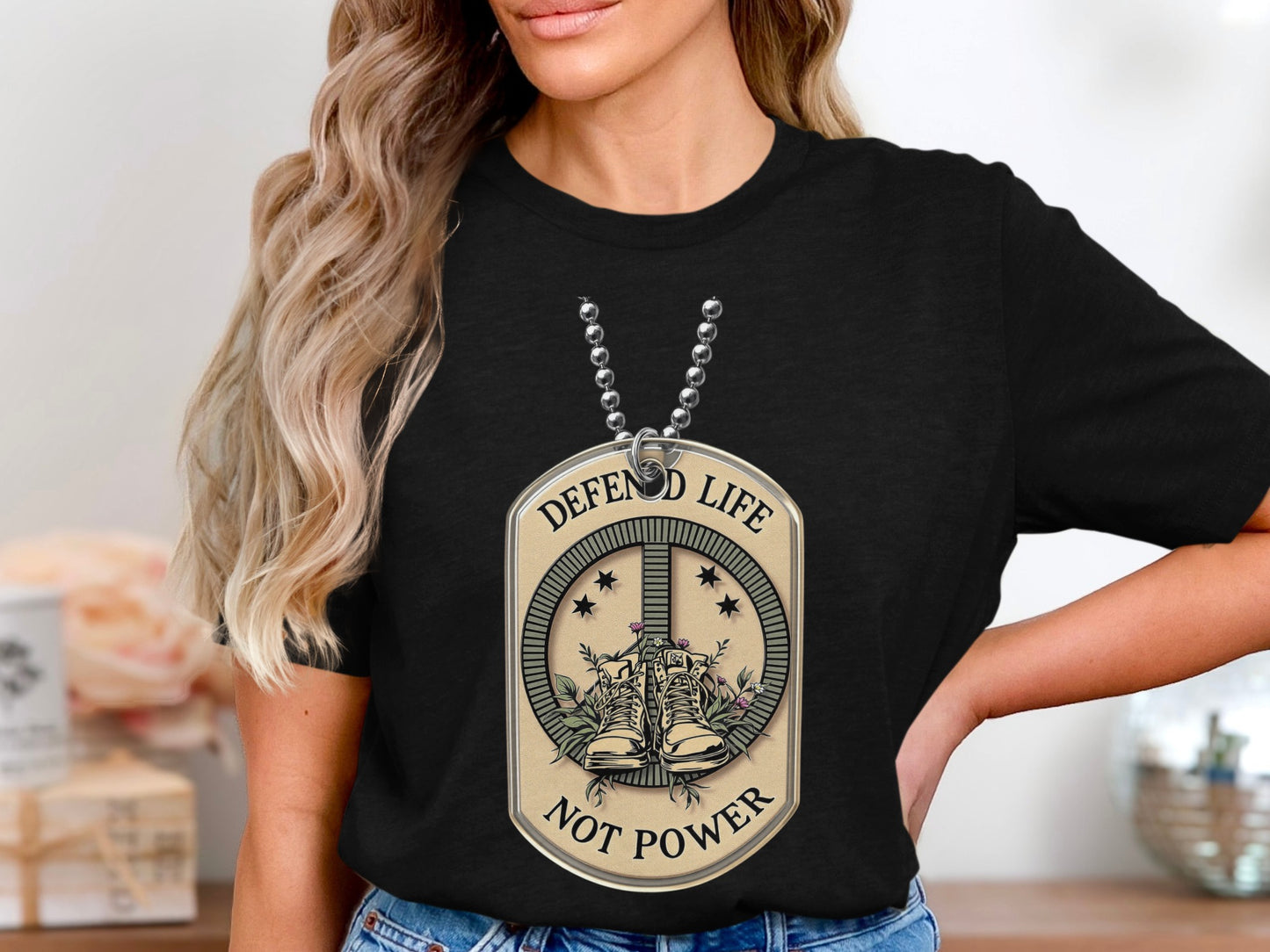 Defend Life Not Power Dog Tag Graphic T-shirt
